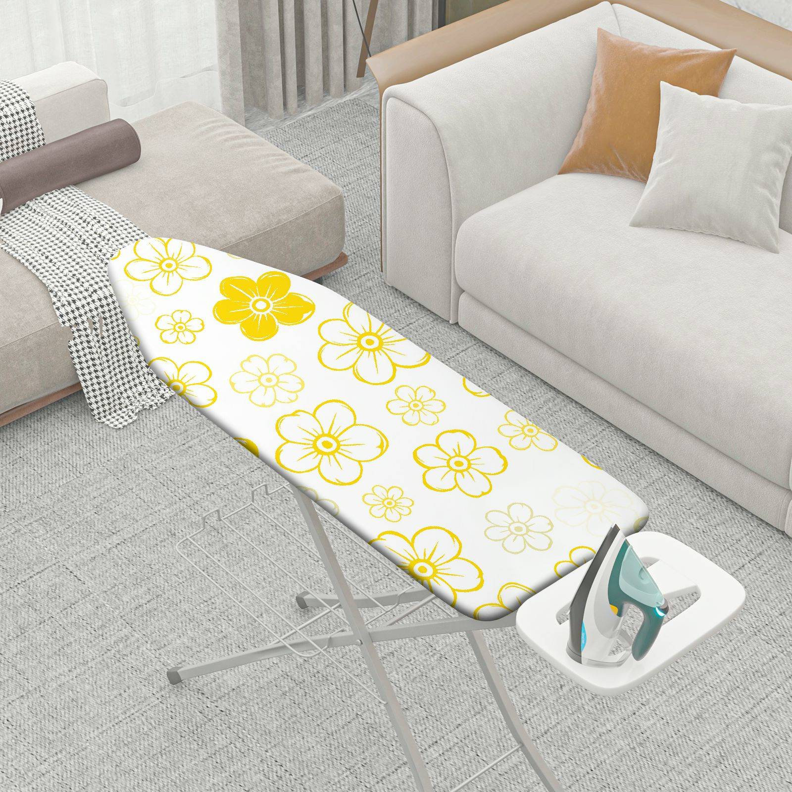 1-Piece Yellow Floral Pattern Decorative  Ironing Board Cover, Universal Size, Without Board