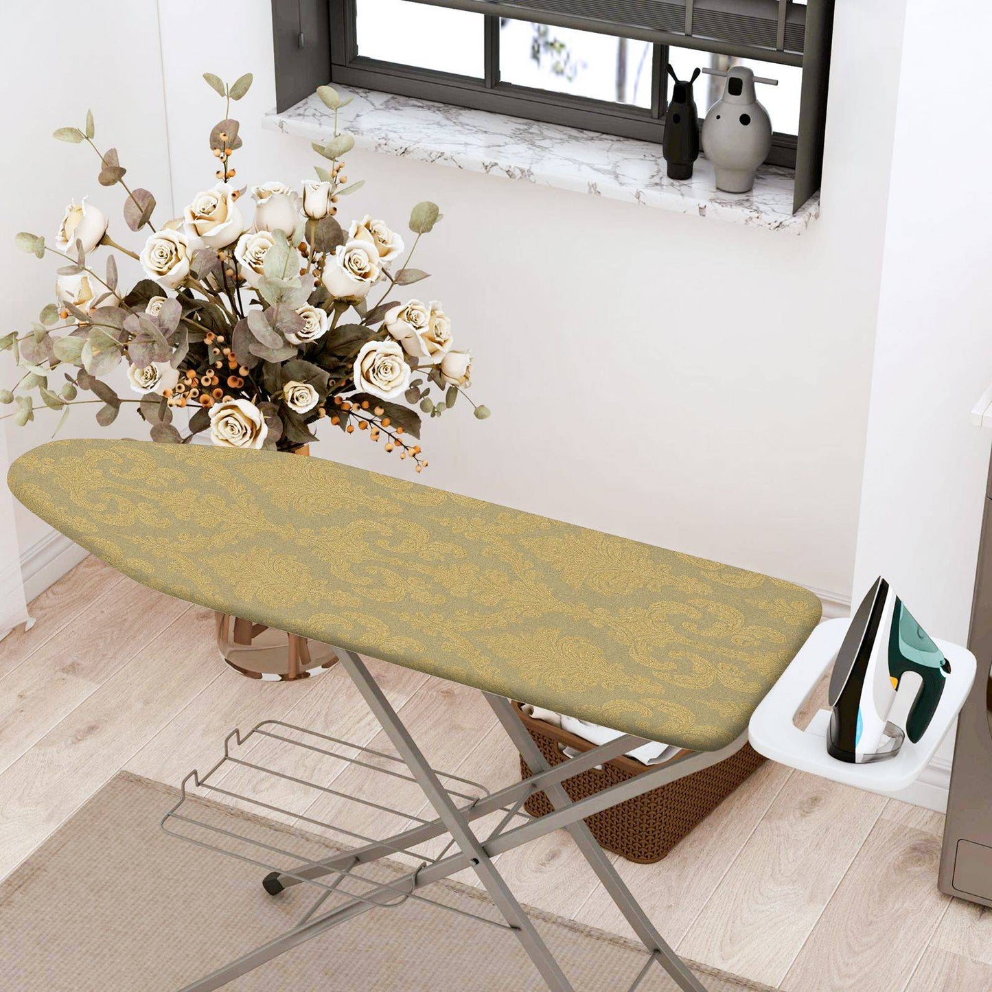 1-Piece Floral Elegant Pattern Beige  Ironing Board Cover, Universal Size, Without Board