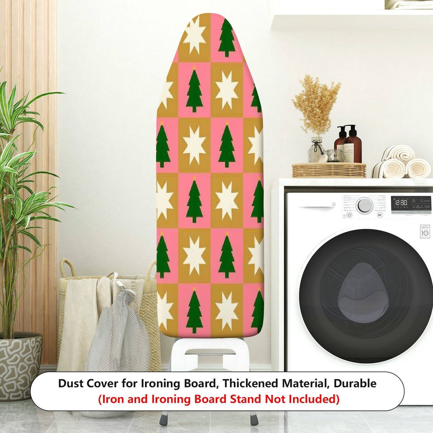 1-Piece Christmas Trees Stars Pink  Ironing Board Cover, Universal Size, Without Board