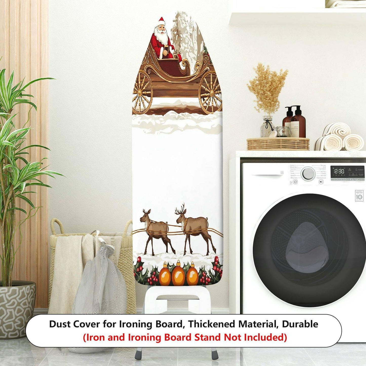 1-Piece Christmas Santa Reindeer Sleigh  Ironing Board Cover, Universal Size, Without Board