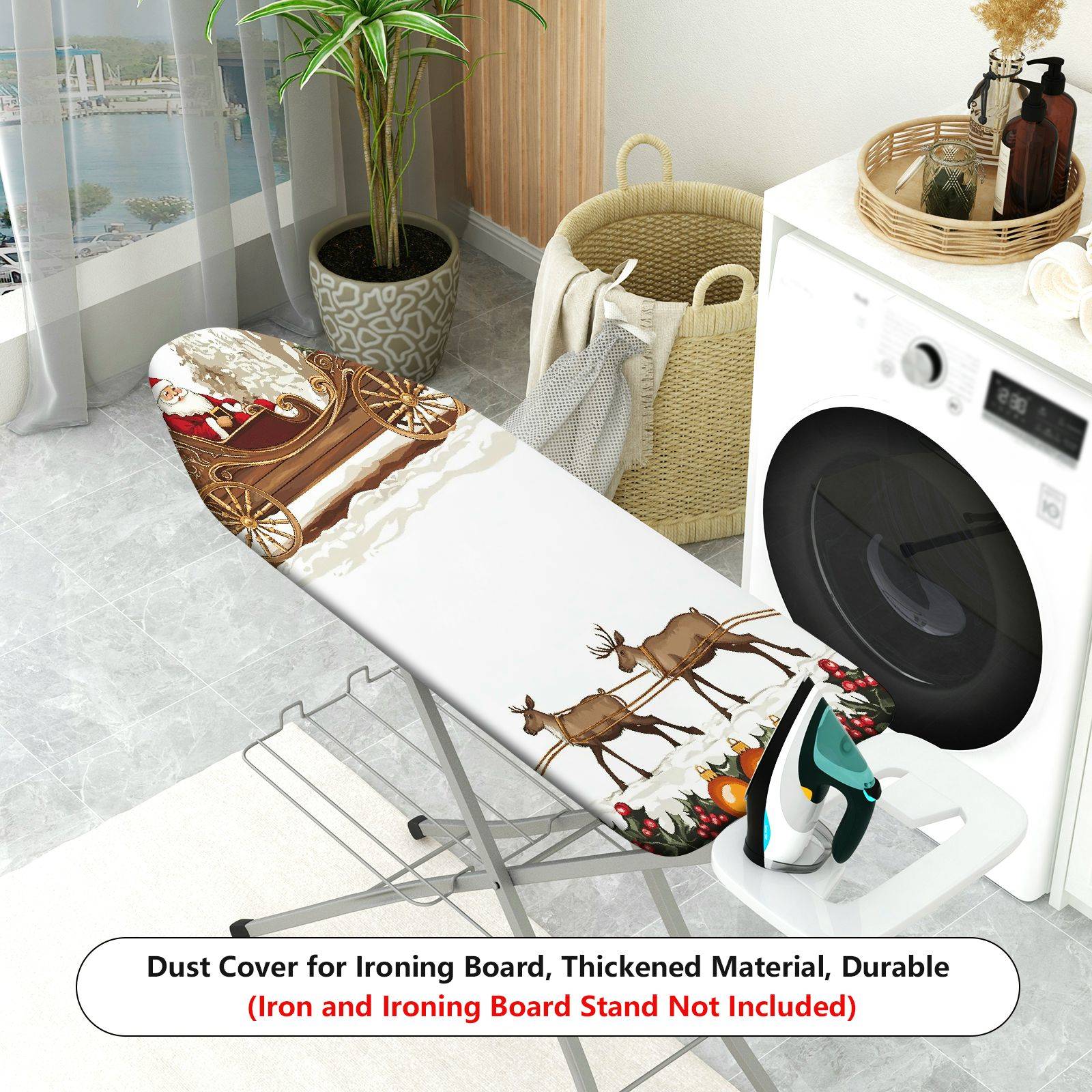 1-Piece Christmas Santa Reindeer Sleigh  Ironing Board Cover, Universal Size, Without Board