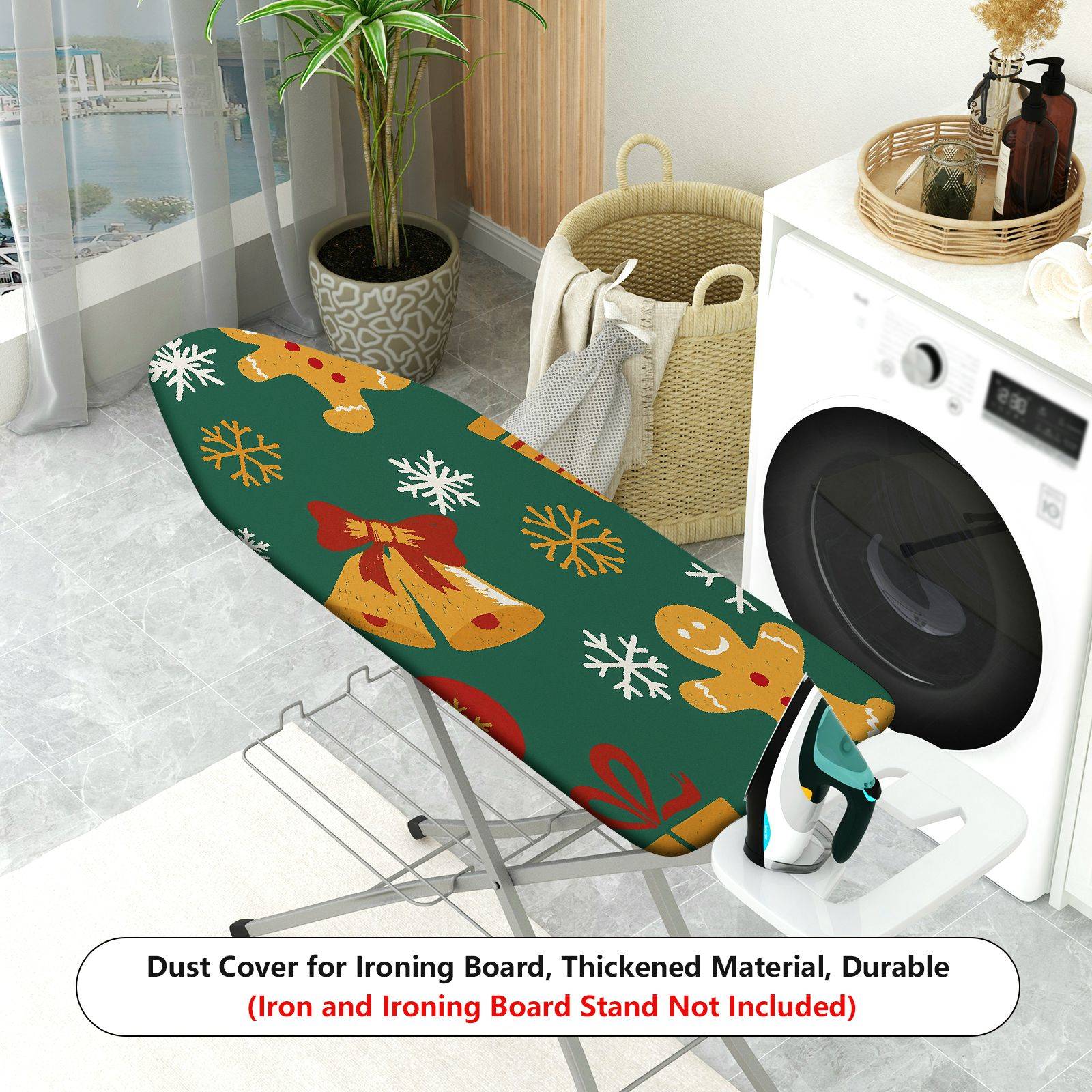 1-Piece Christmas Bell Snowflake Gingerbread  Ironing Board Cover, Universal Size, Without Board