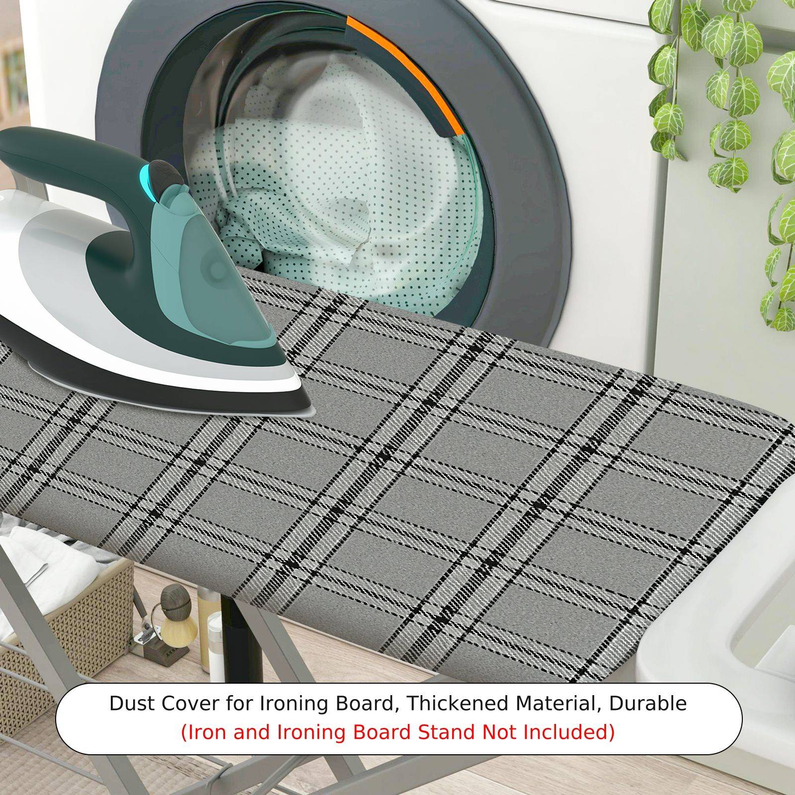 1-Piece Plaid Pattern Grey Classic  Ironing Board Cover, Universal Size, Without Board