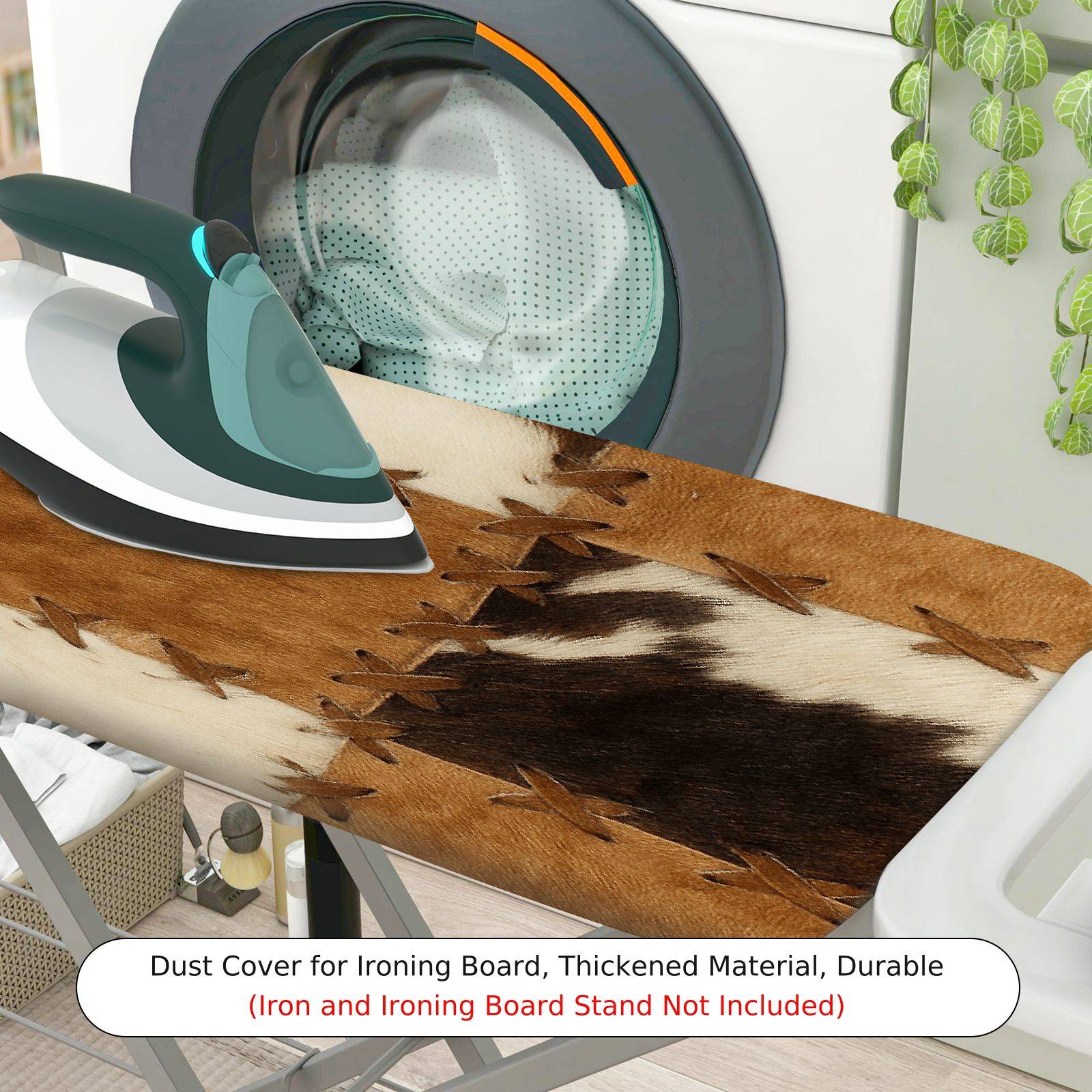 1-Piece Cowhide Pattern Brown Beige Checkered  Ironing Board Cover, Universal Size, Without Board