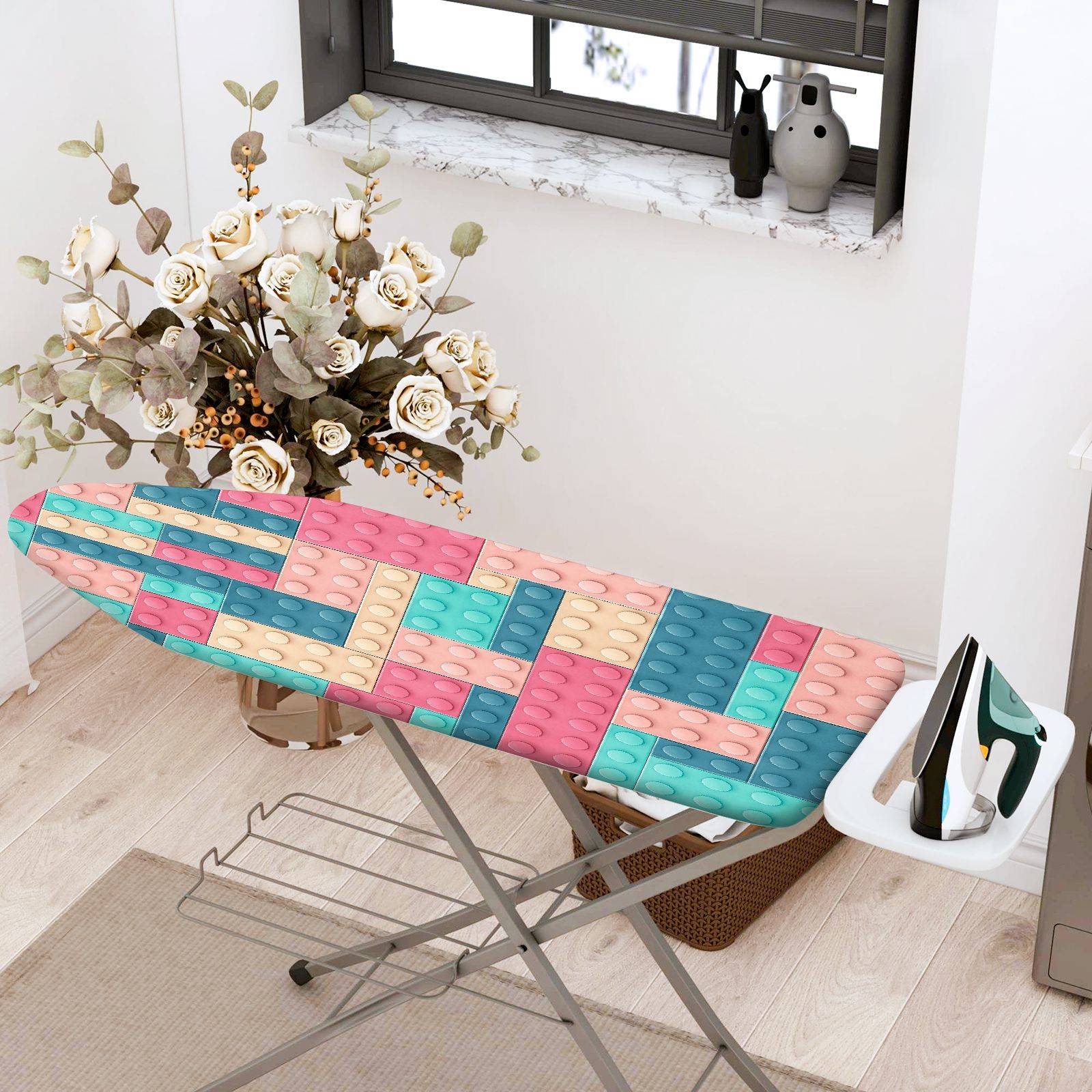 1-Piece Colorful Block Pattern Fun Puzzle  Ironing Board Cover, Universal Size, Without Board