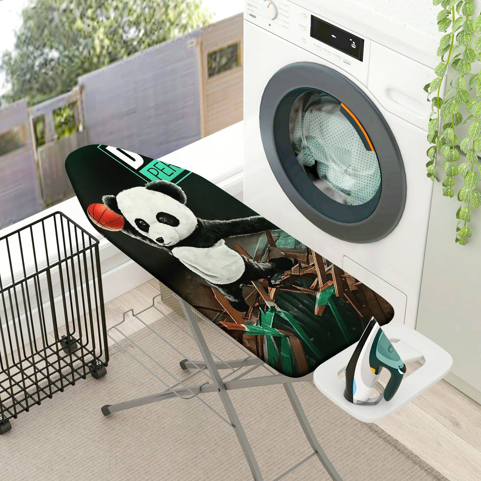 1-Piece Panda Basketball Fun  Ironing Board Cover, Universal Size, Without Board