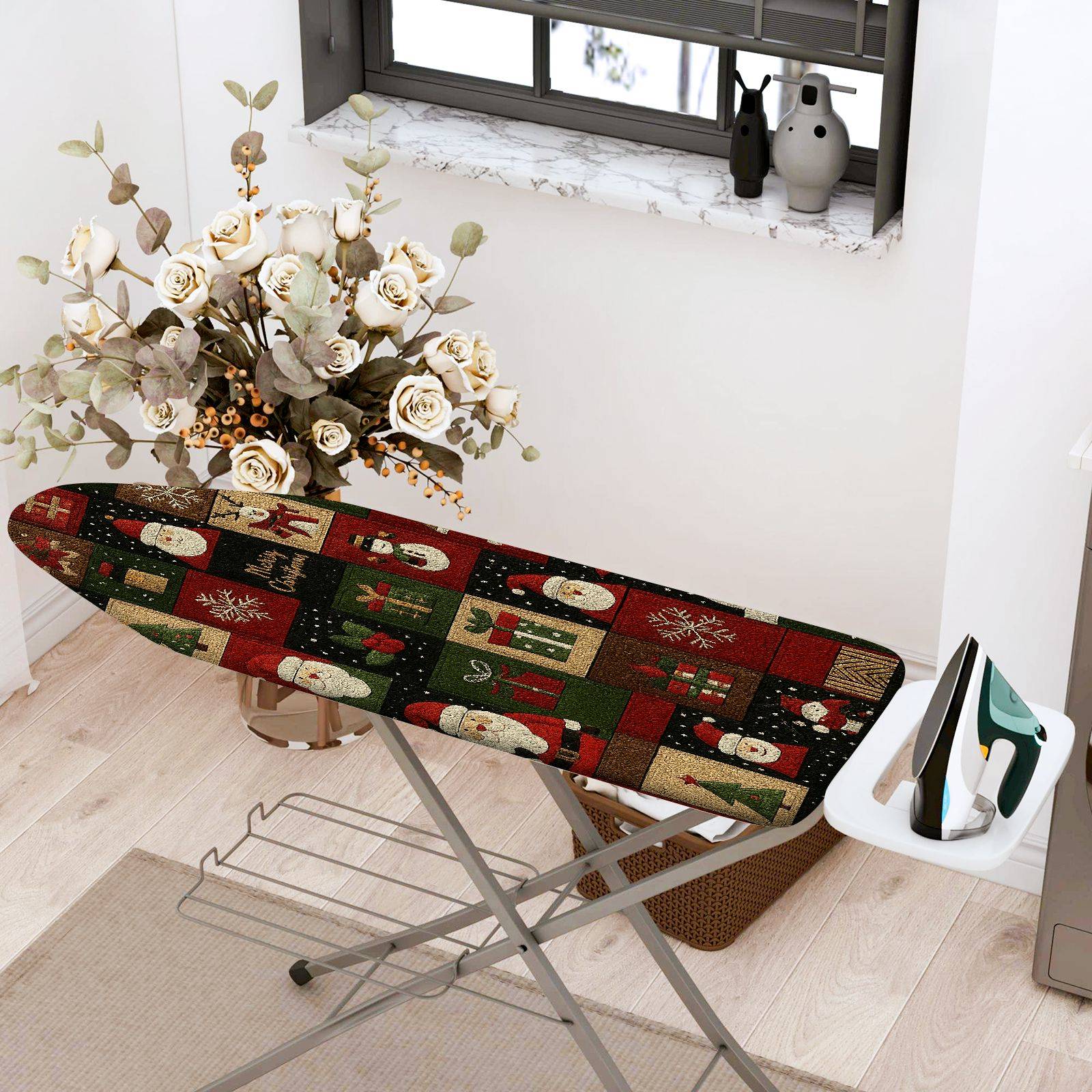 1-Piece Santa Christmas Pattern Holiday  Ironing Board Cover, Universal Size, Without Board