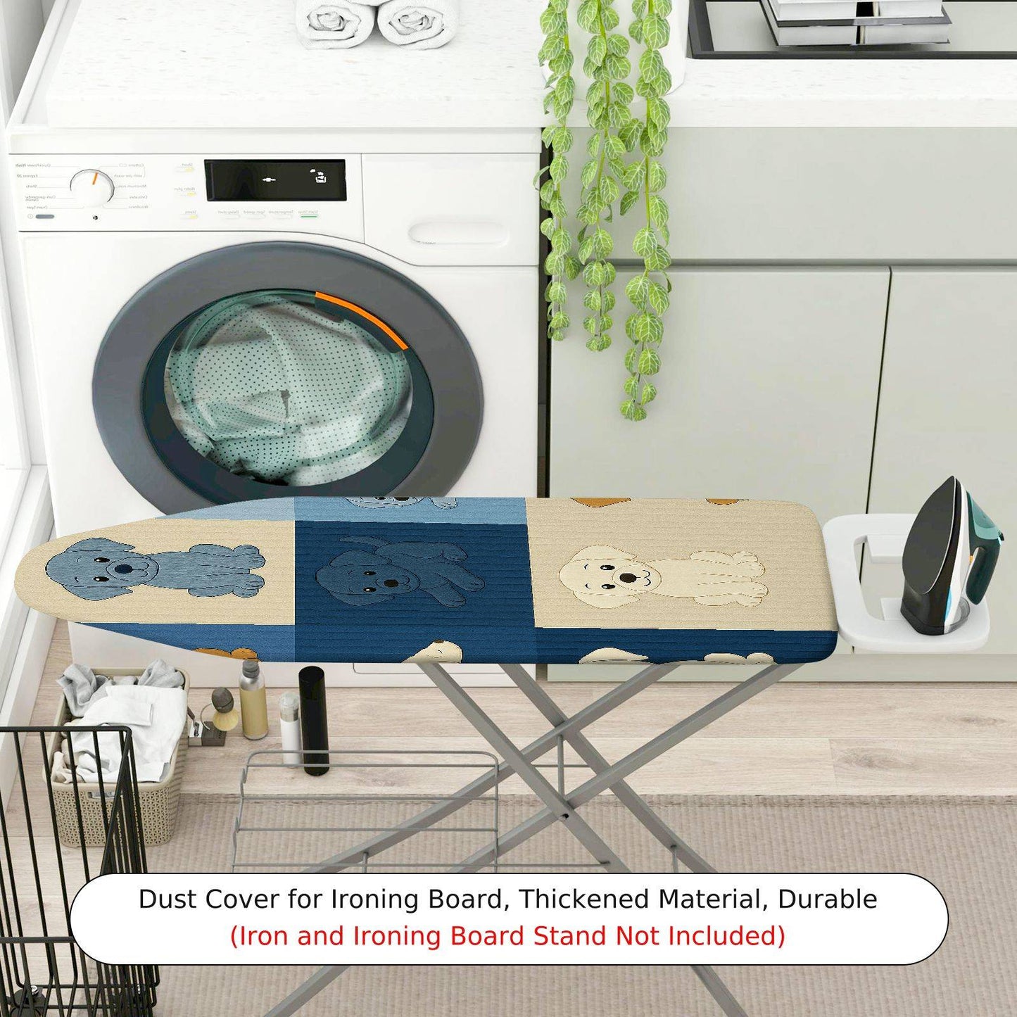 1-Piece Dogs Blue Beige Horizontal  Ironing Board Cover, Universal Size, Without Board