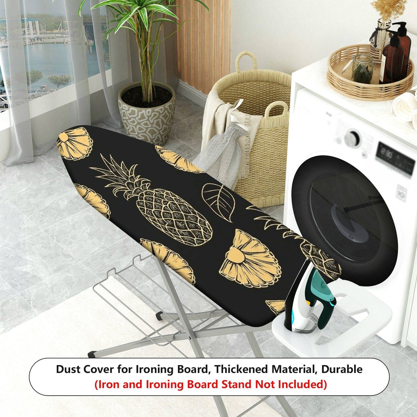 1-Piece Pineapple Tropical Fruit Black  Ironing Board Cover, Universal Size, Without Board