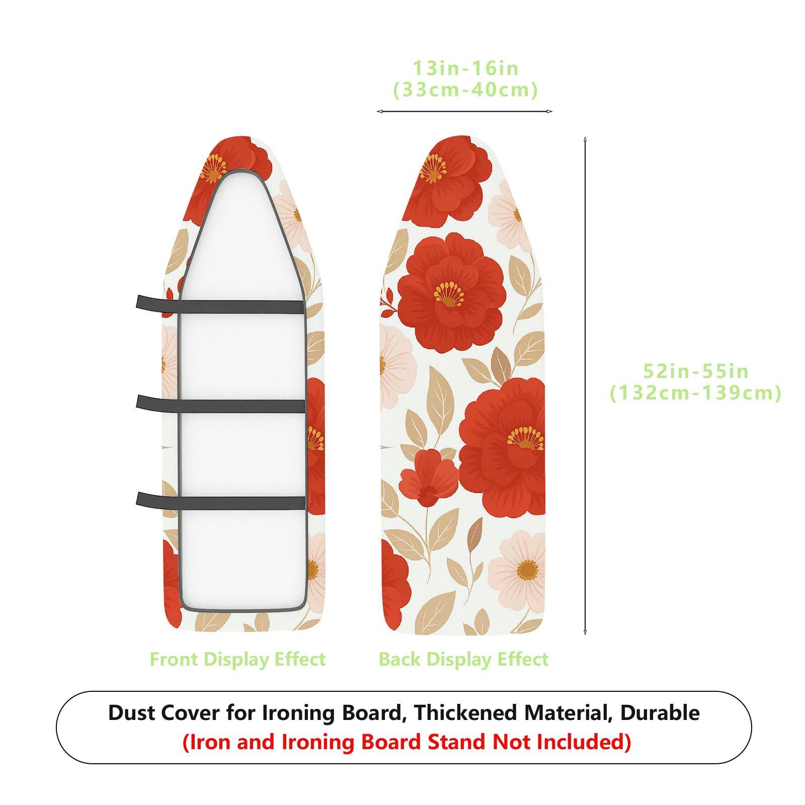 1-Piece Floral Red Beige  Ironing Board Cover, Universal Size, Without Board