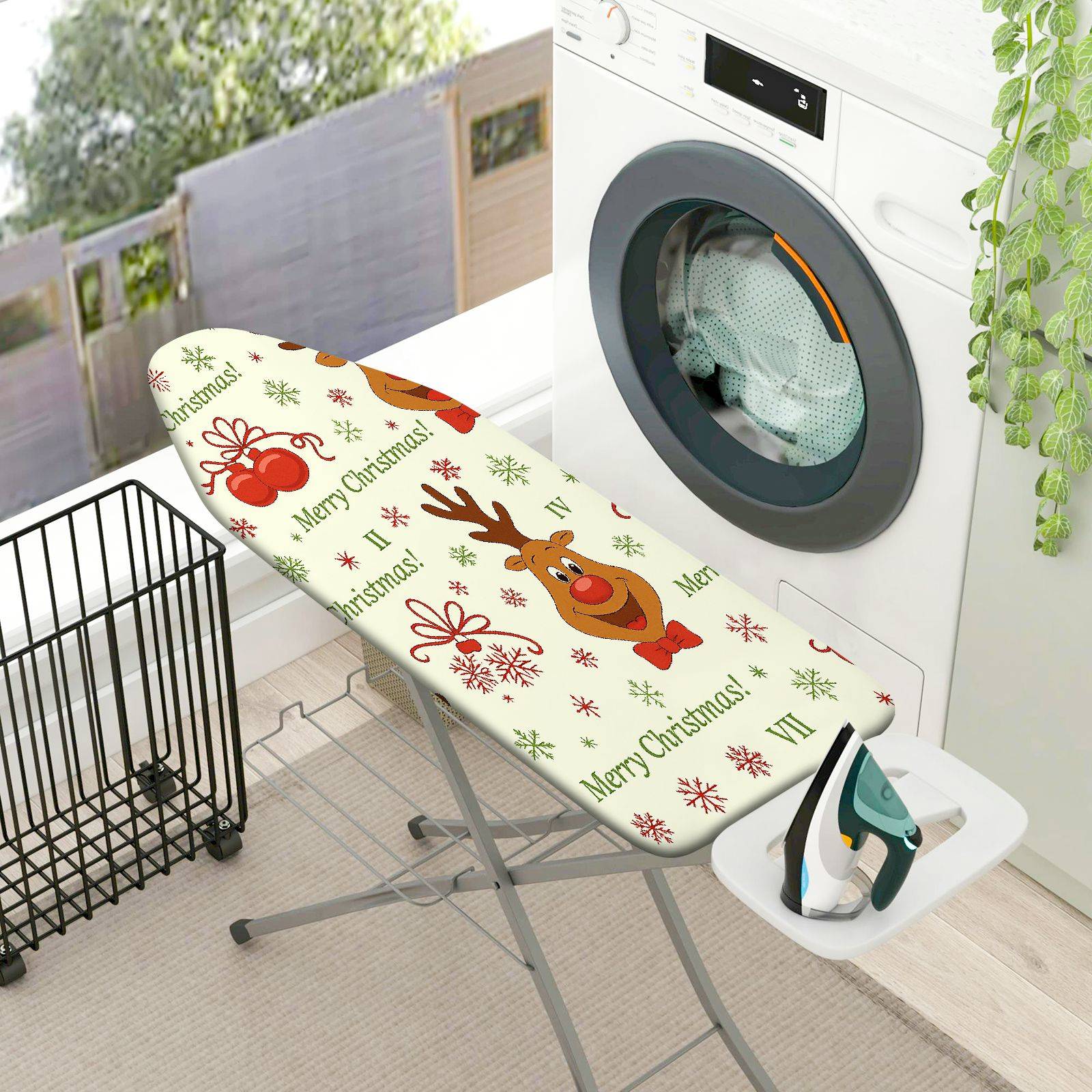 1-Piece Reindeer Snowflakes Merry Christmas  Ironing Board Cover, Universal Size, Without Board