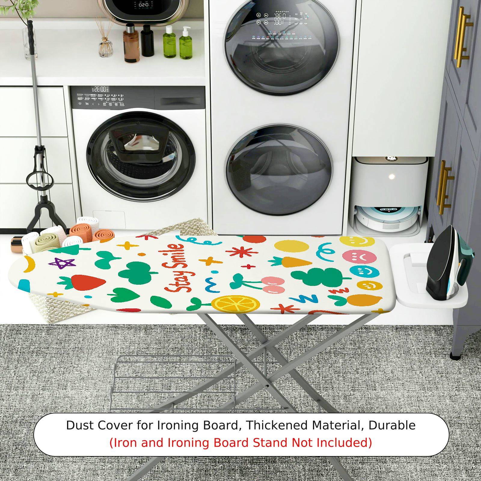 1-Piece Colorful Smiley Fruits  Ironing Board Cover, Universal Size, Without Board