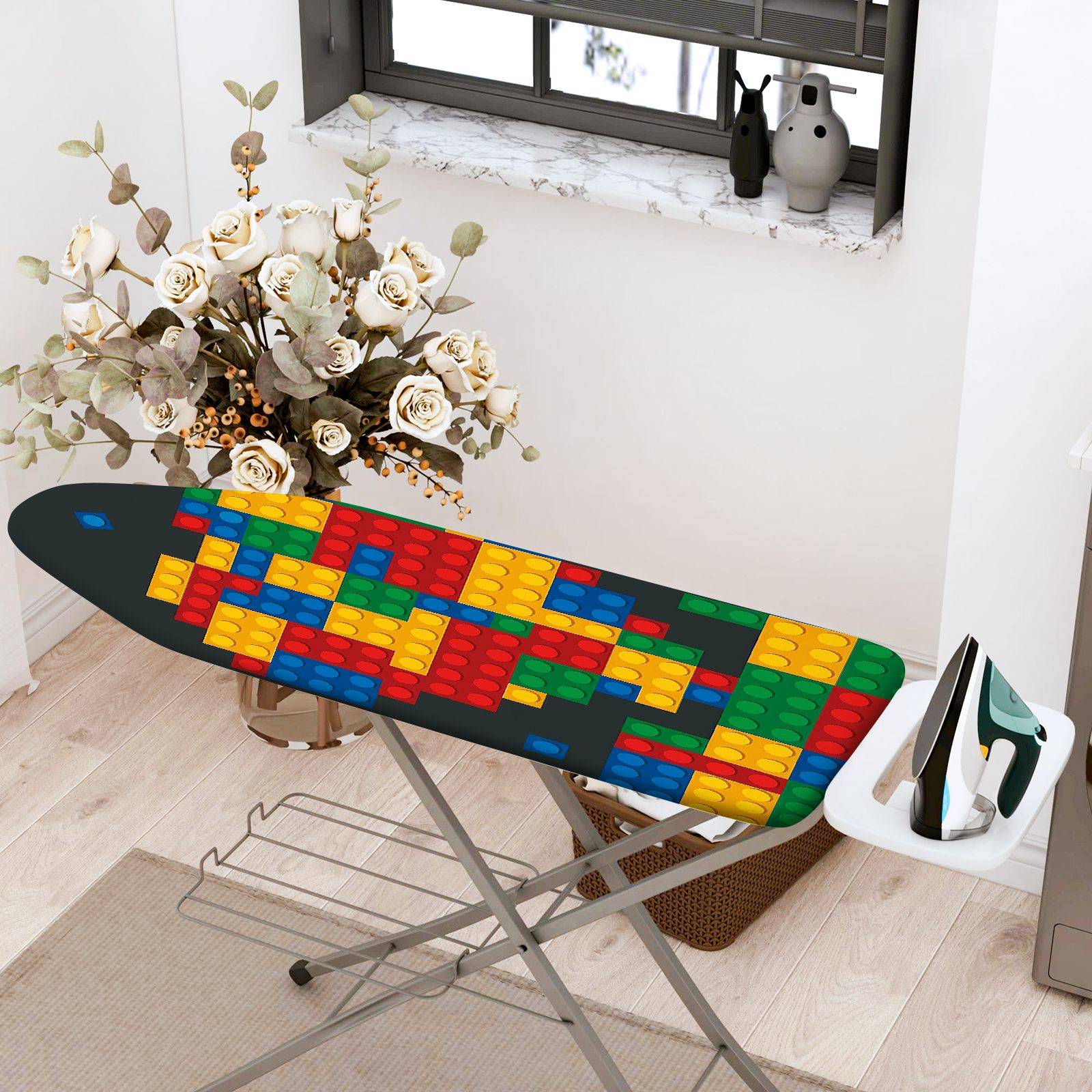 1-Piece Colorful Block Pattern Playful Fun  Ironing Board Cover, Universal Size, Without Board