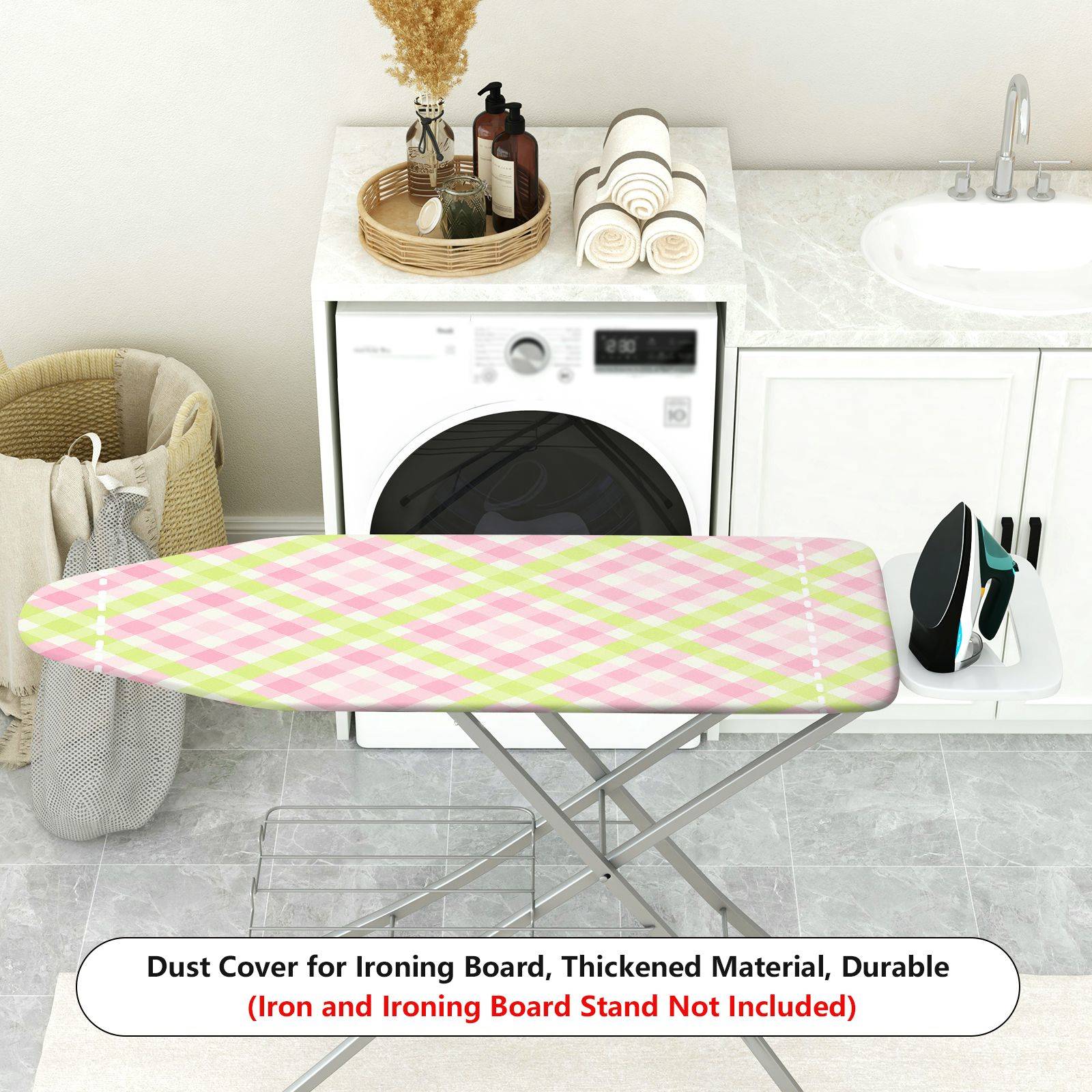 1-Piece Pastel Pink Green Plaid Pattern  Ironing Board Cover, Universal Size, Without Board