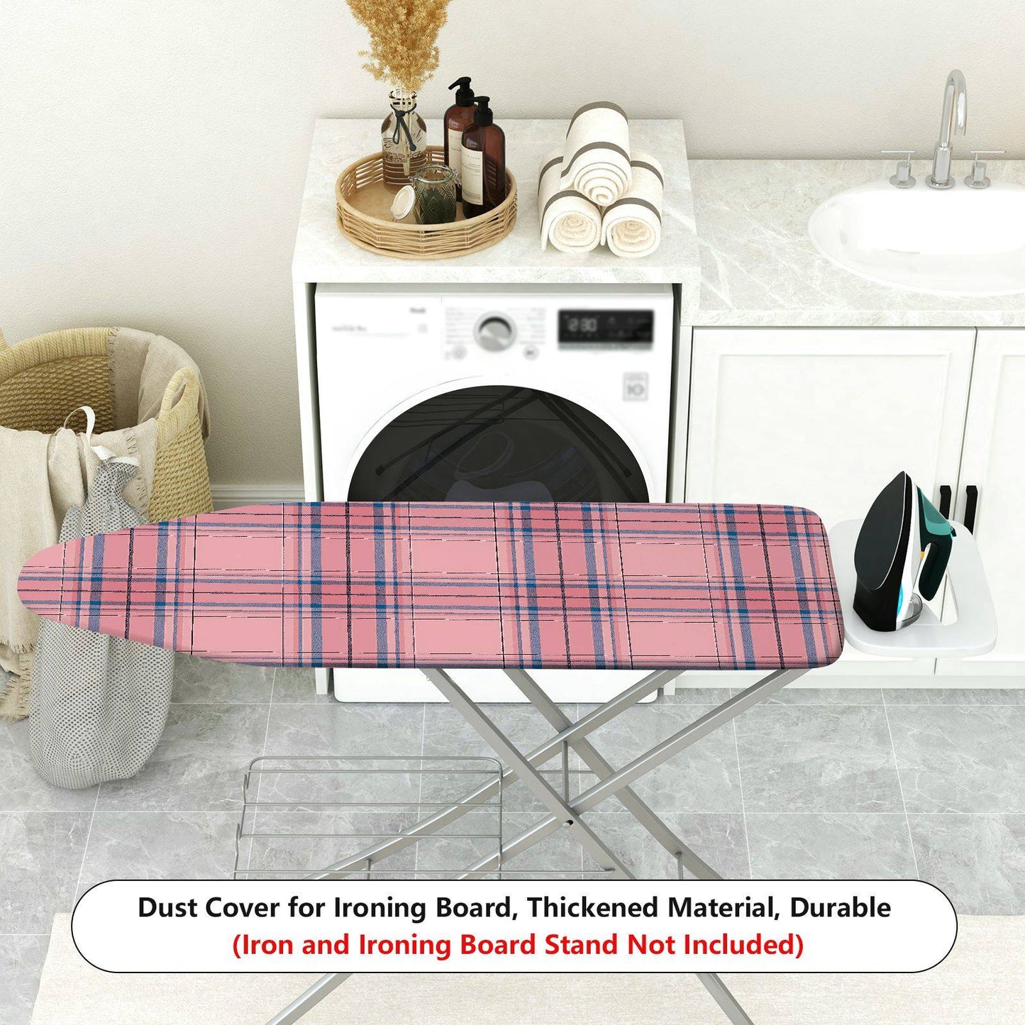 1-Piece Pink Plaid Checkered  Ironing Board Cover, Universal Size, Without Board