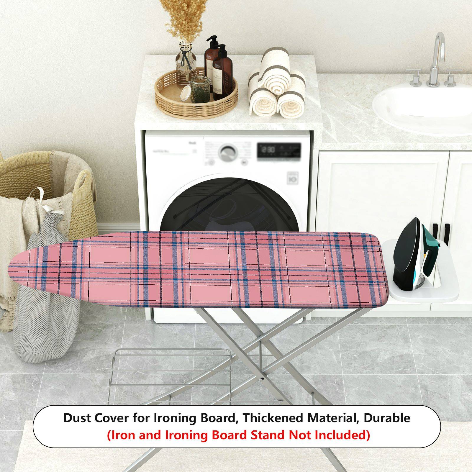 1-Piece Pink Plaid Checkered  Ironing Board Cover, Universal Size, Without Board