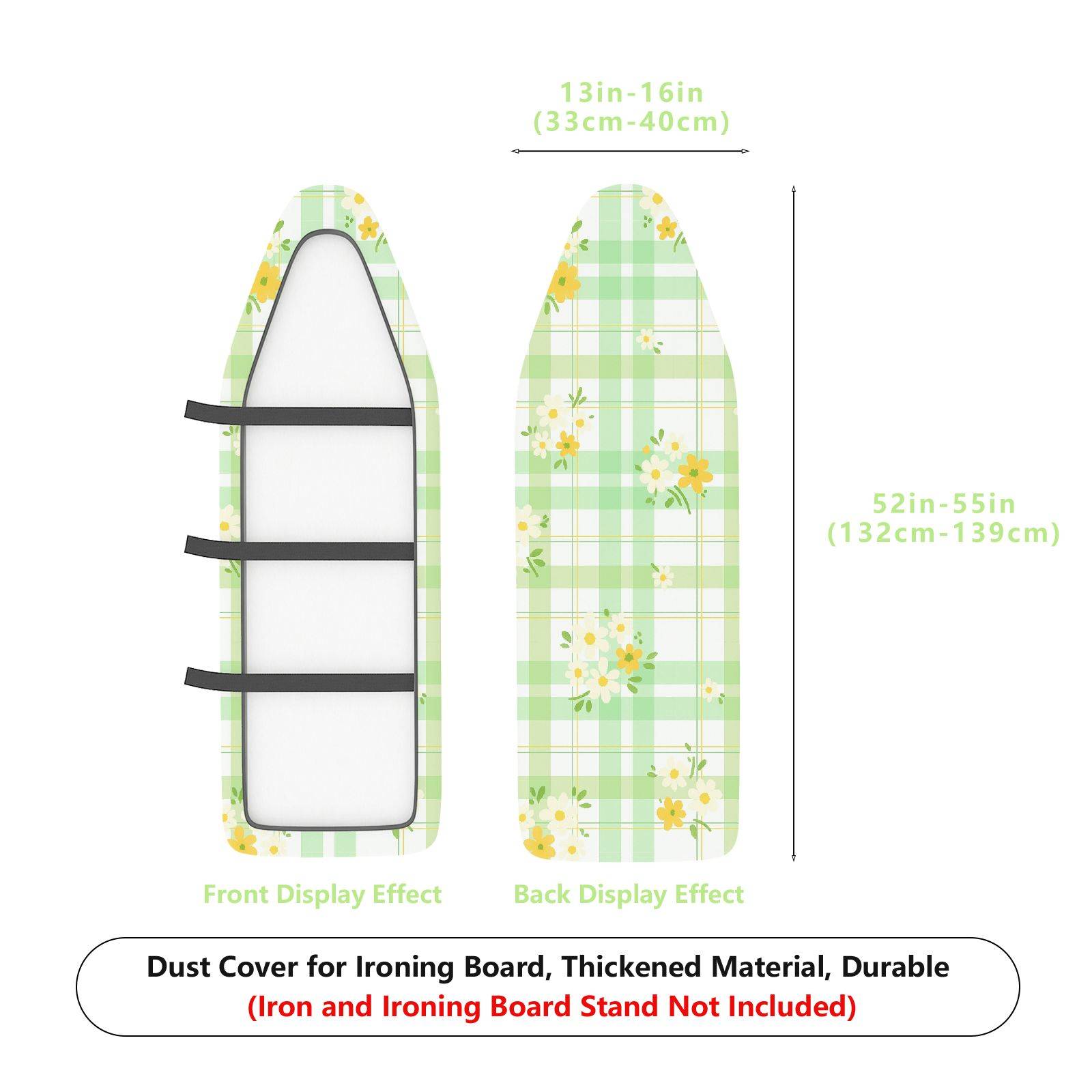 1-Piece Plaid Floral Printed Green  Ironing Board Cover, Universal Size, Without Board