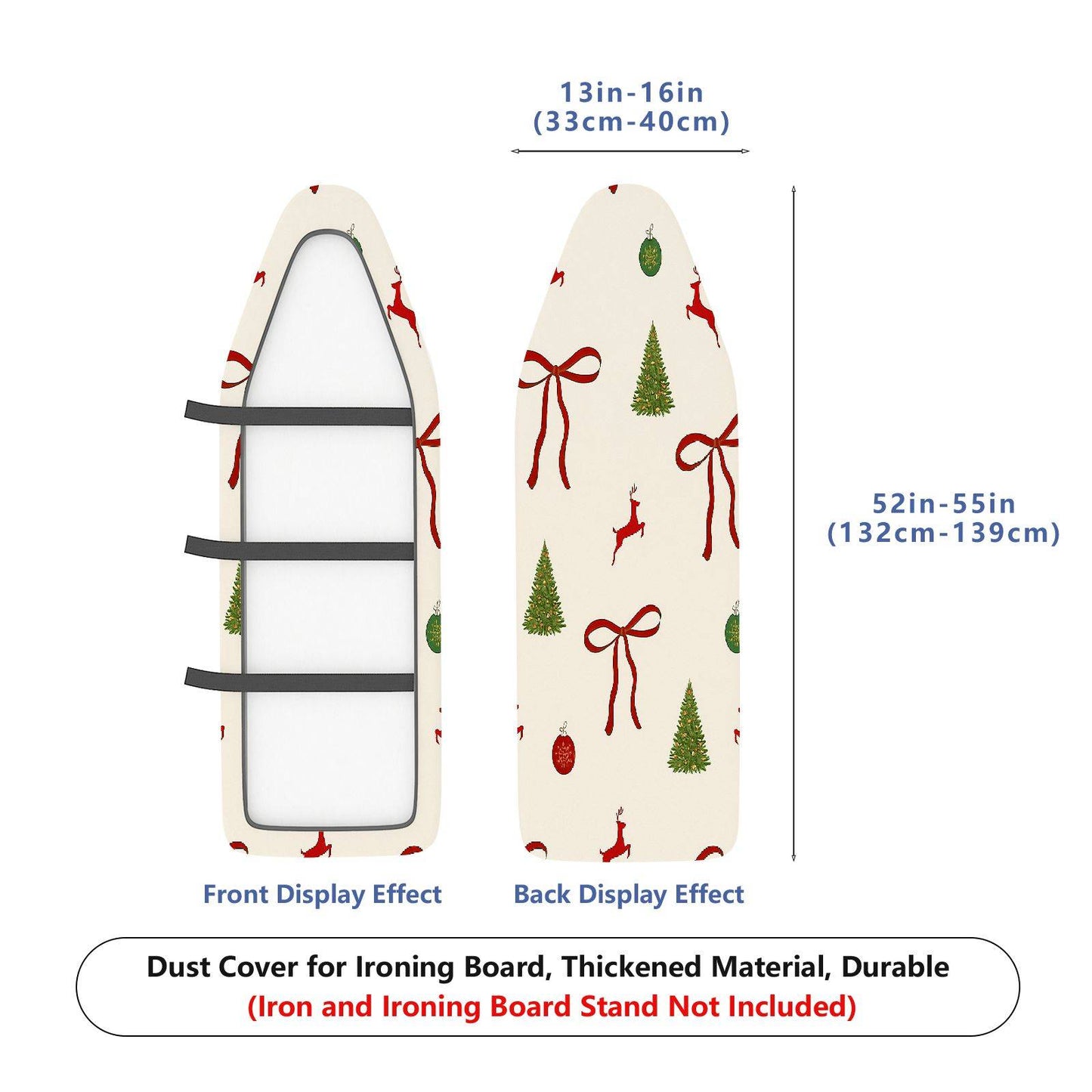 1-Piece Christmas Deer Tree Bow  Ironing Board Cover, Universal Size, Without Board