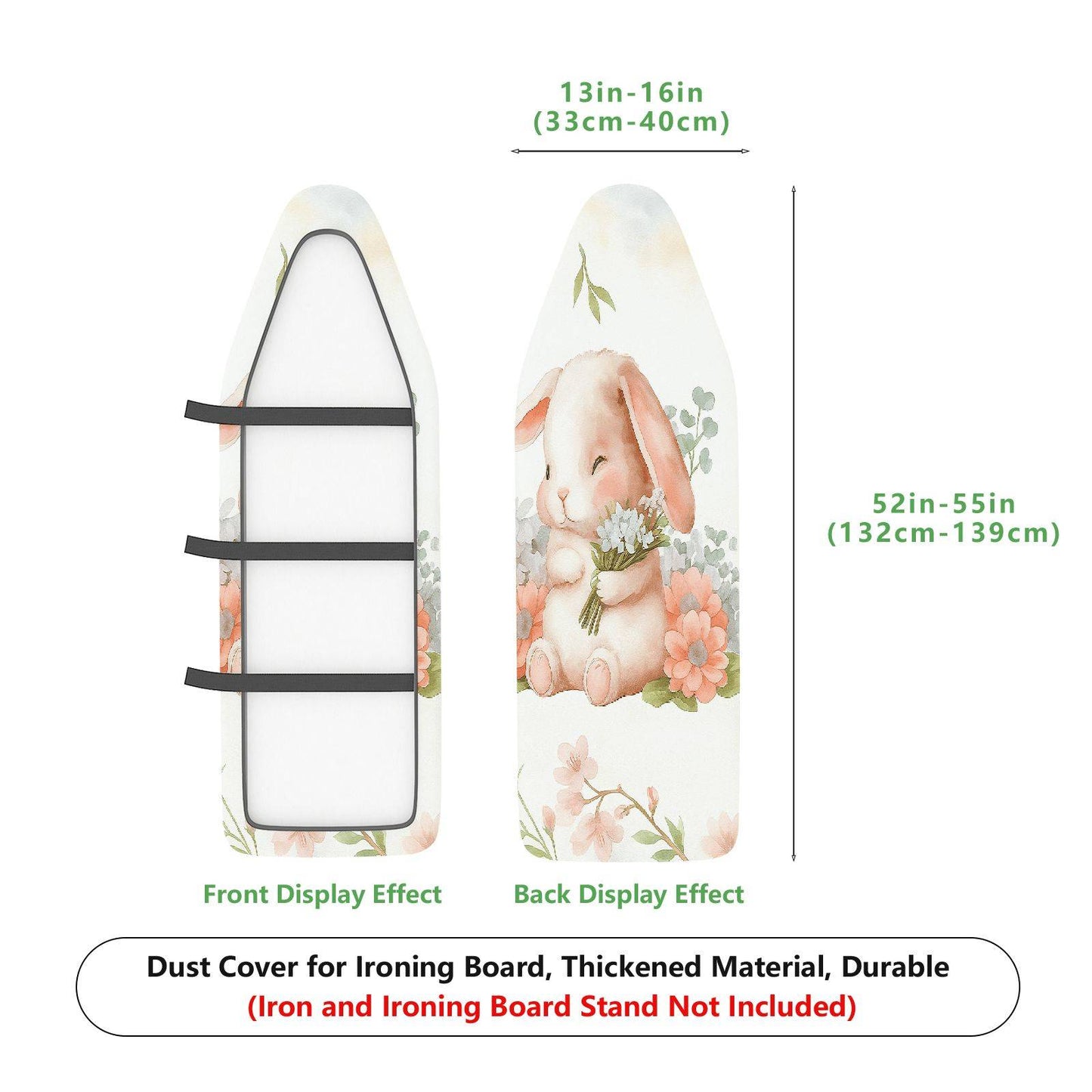 1-Piece Cute Bunny Floral Pastel  Ironing Board Cover, Universal Size, Without Board