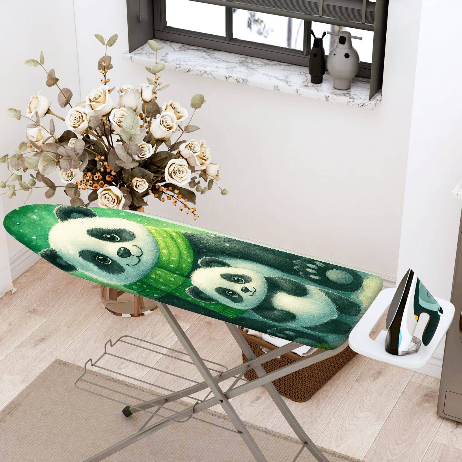 1-Piece Panda Green Cute  Ironing Board Cover, Universal Size, Without Board