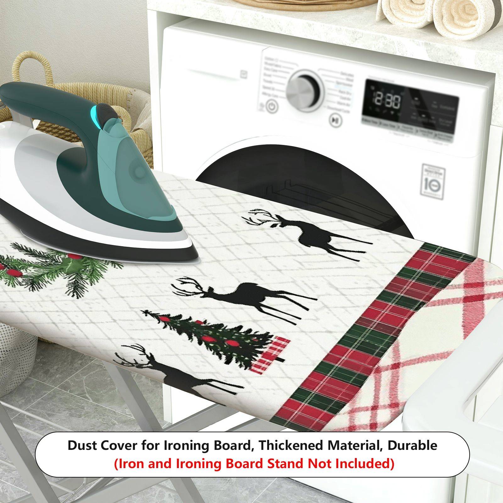1-Piece Christmas Red Bow Deer  Ironing Board Cover, Universal Size, Without Board