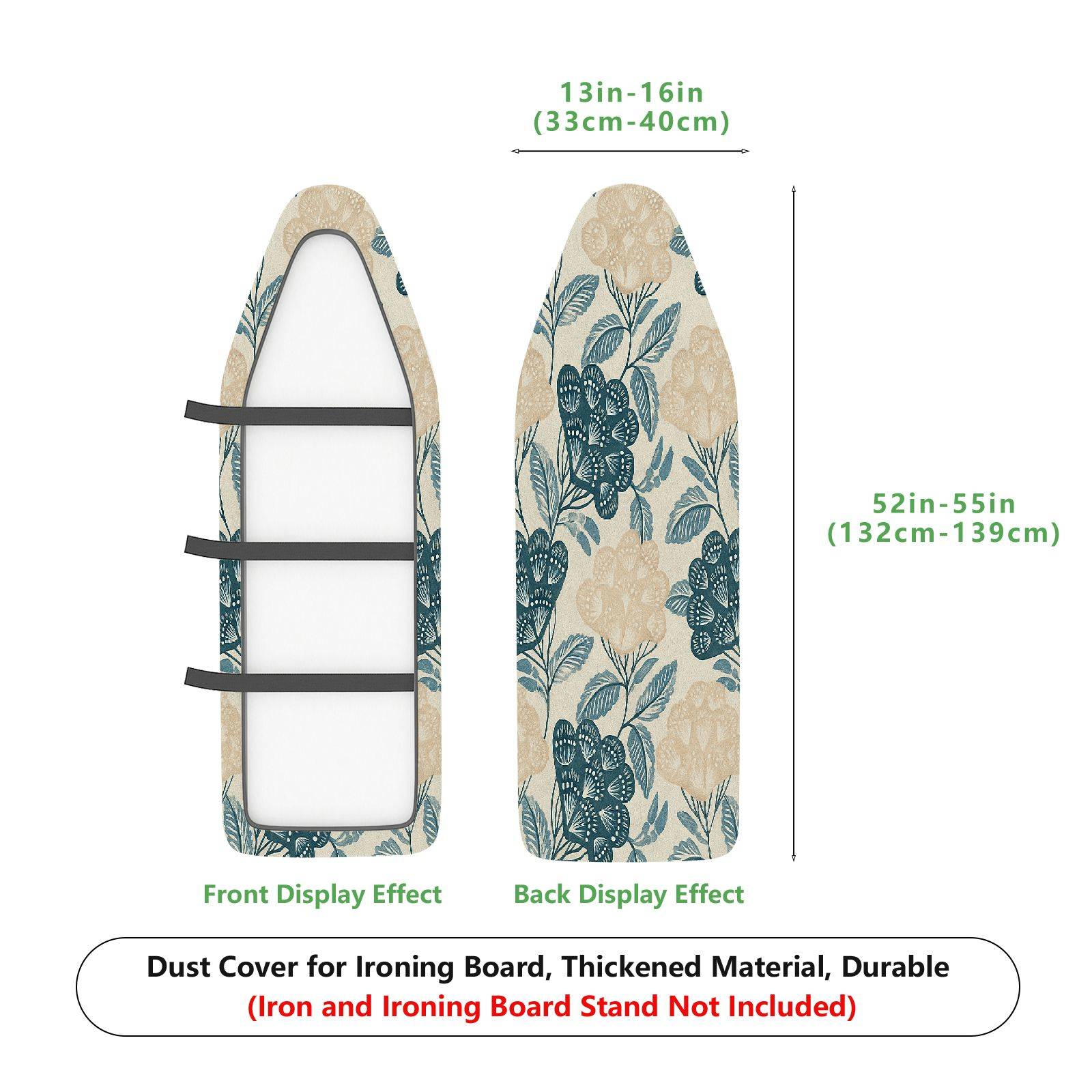 1-Piece Floral Leaf Beige Blue  Ironing Board Cover, Universal Size, Without Board