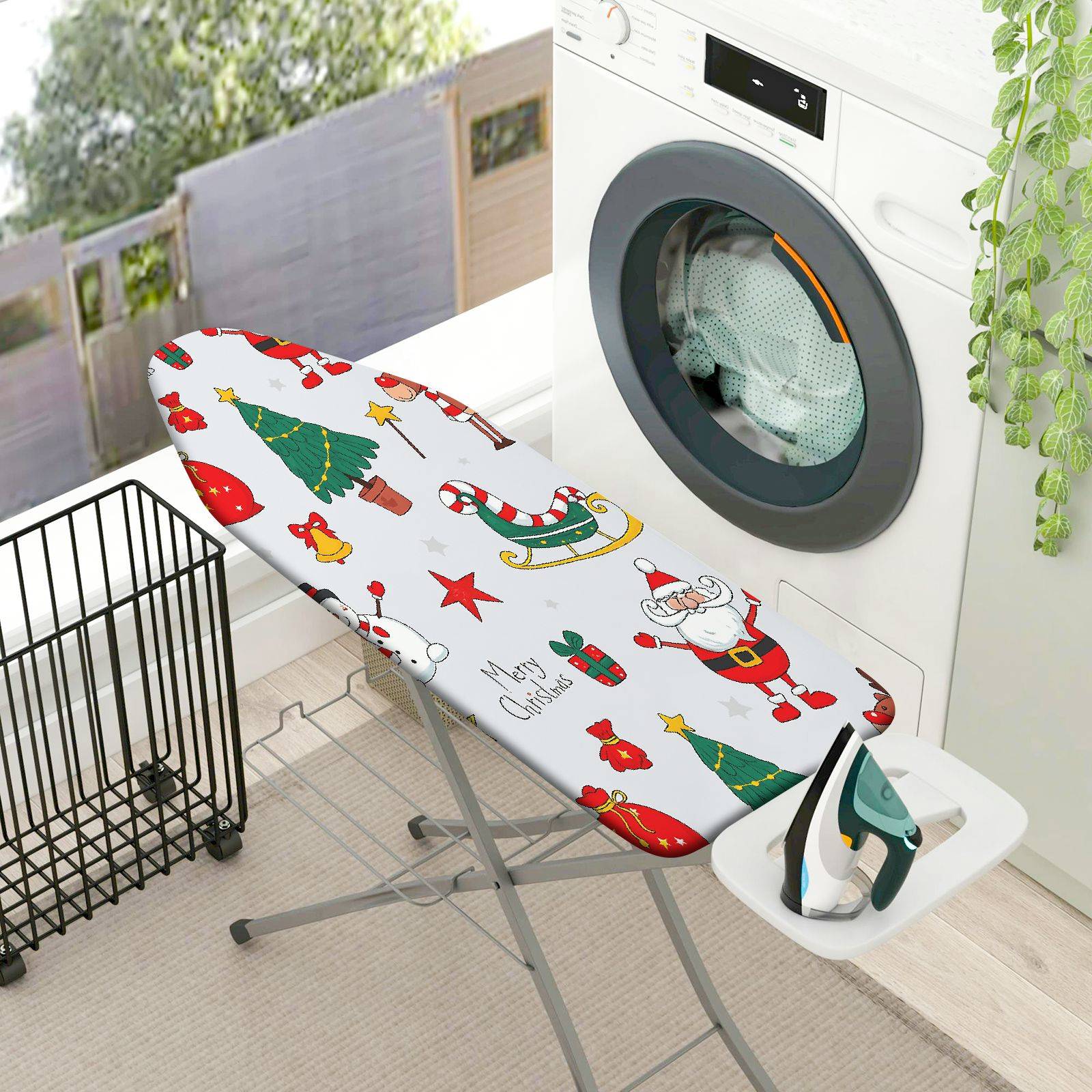 1-Piece Christmas Santa Tree Snowman  Ironing Board Cover, Universal Size, Without Board