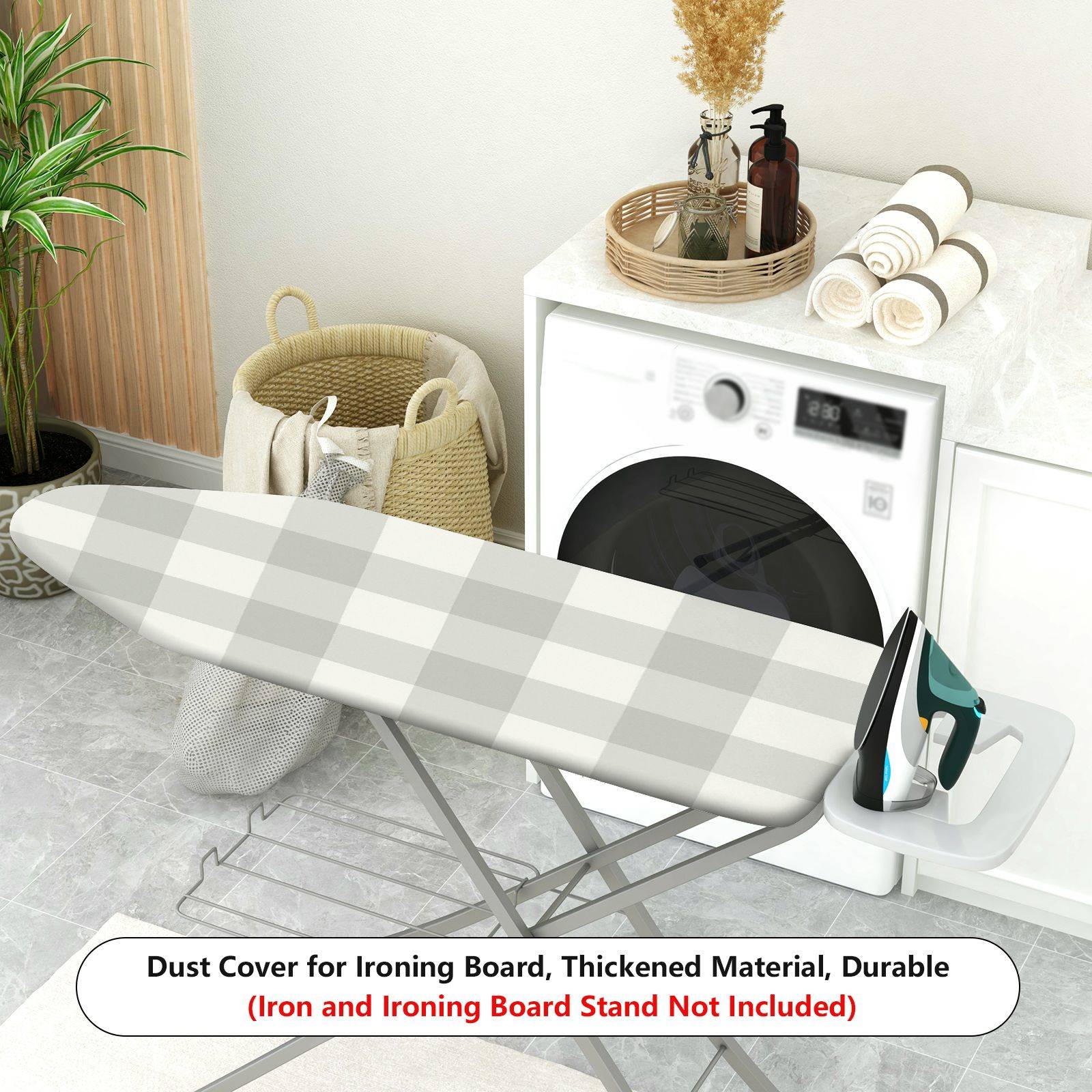 1-Piece Plaid Checkered Grey  Ironing Board Cover, Universal Size, Without Board