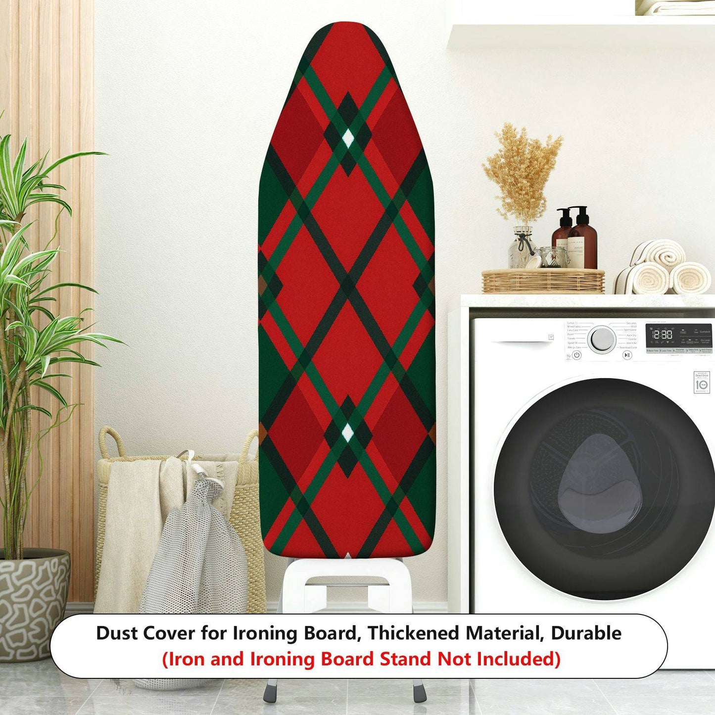 1-Piece Red Green Plaid Christmas  Ironing Board Cover, Universal Size, Without Board