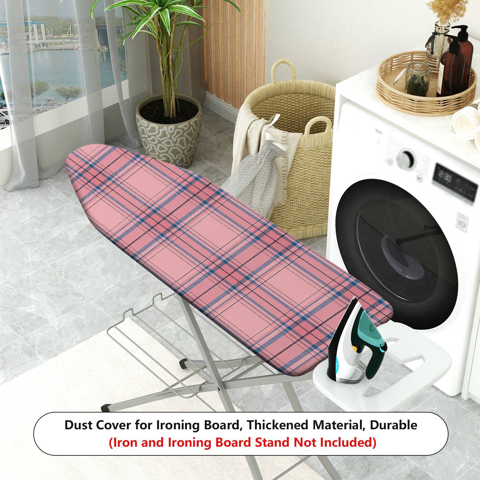 1-Piece Pink Plaid Checkered  Ironing Board Cover, Universal Size, Without Board