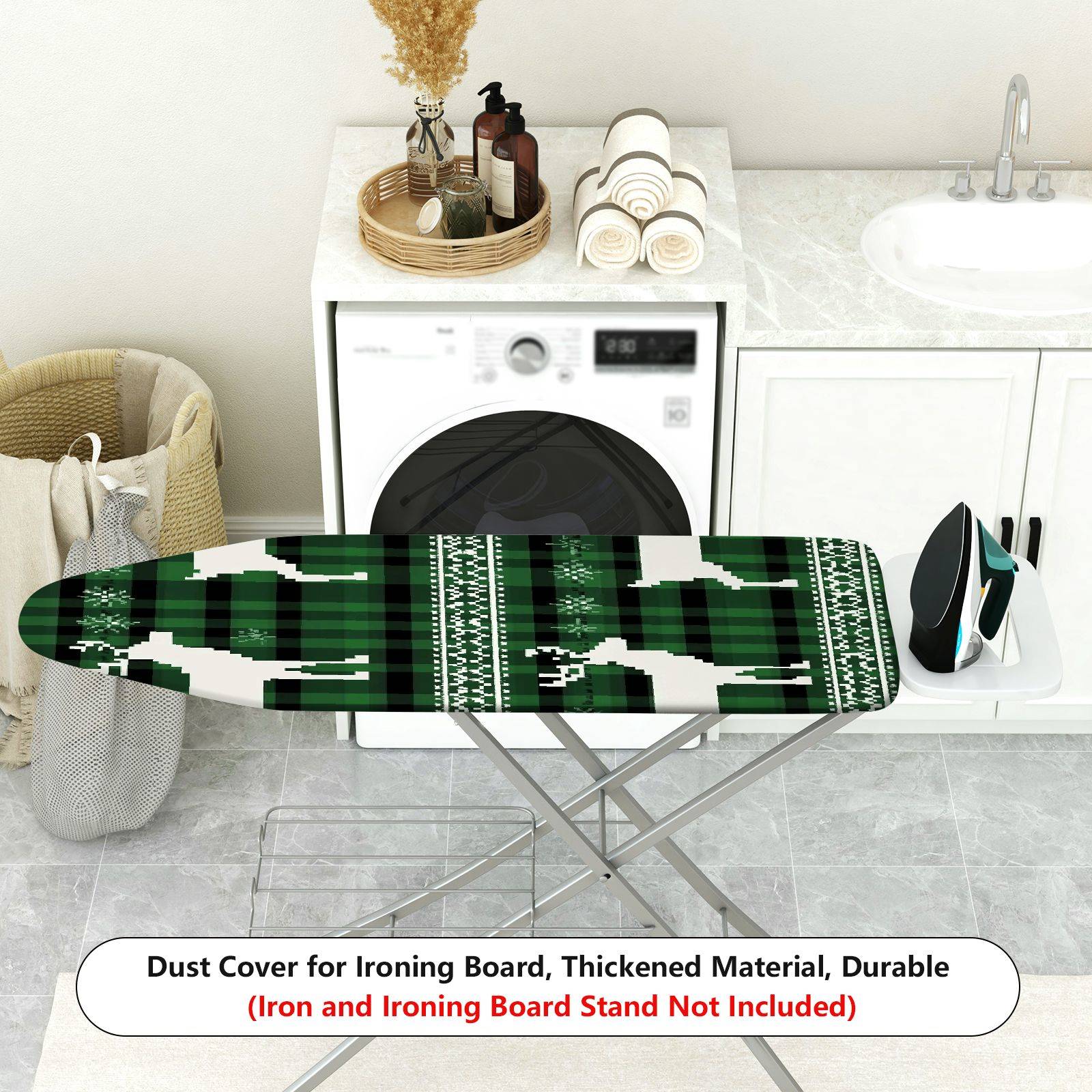 1-Piece Reindeer Plaid Green  Ironing Board Cover, Universal Size, Without Board
