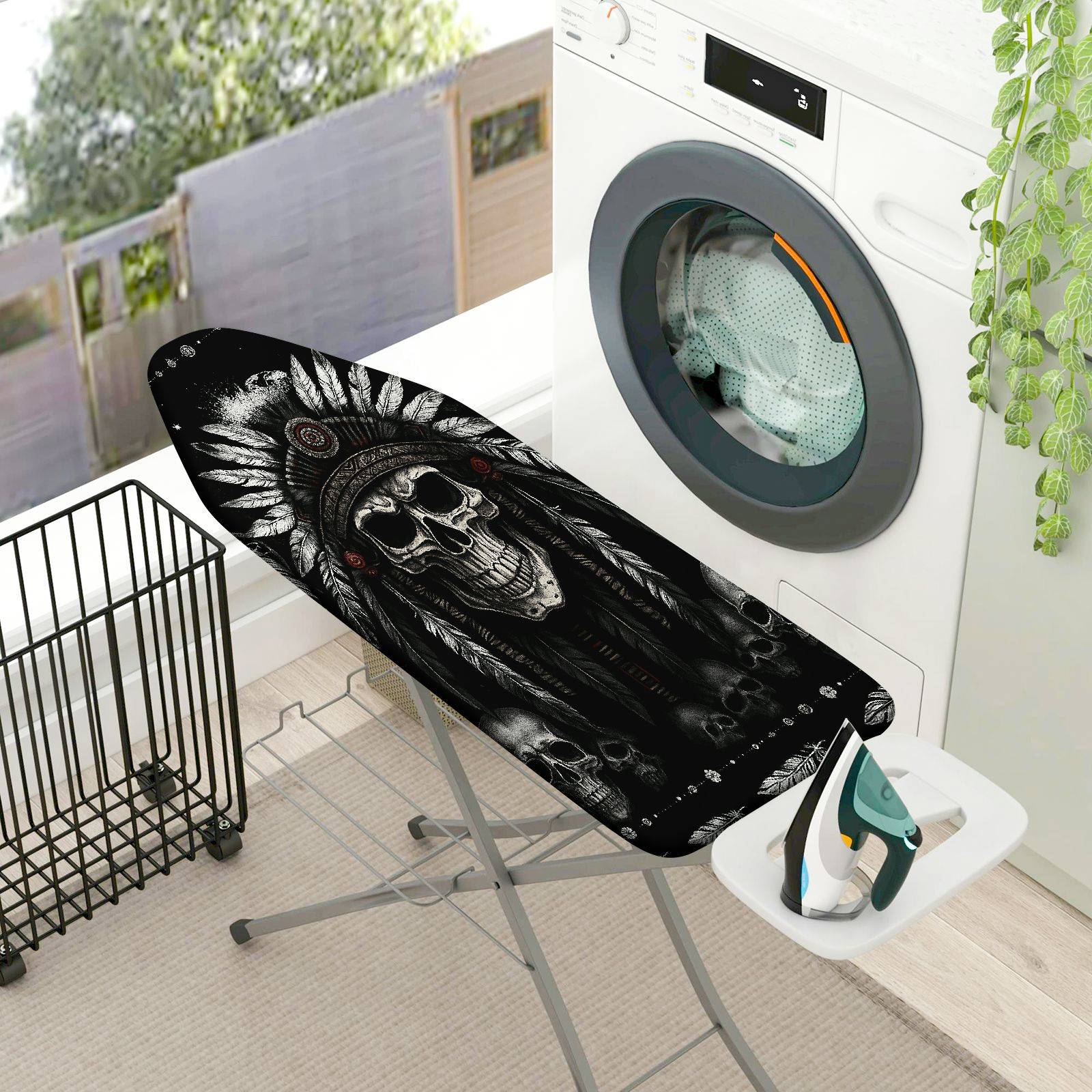1-Piece Tribal Skull Feather  Ironing Board Cover, Universal Size, Without Board