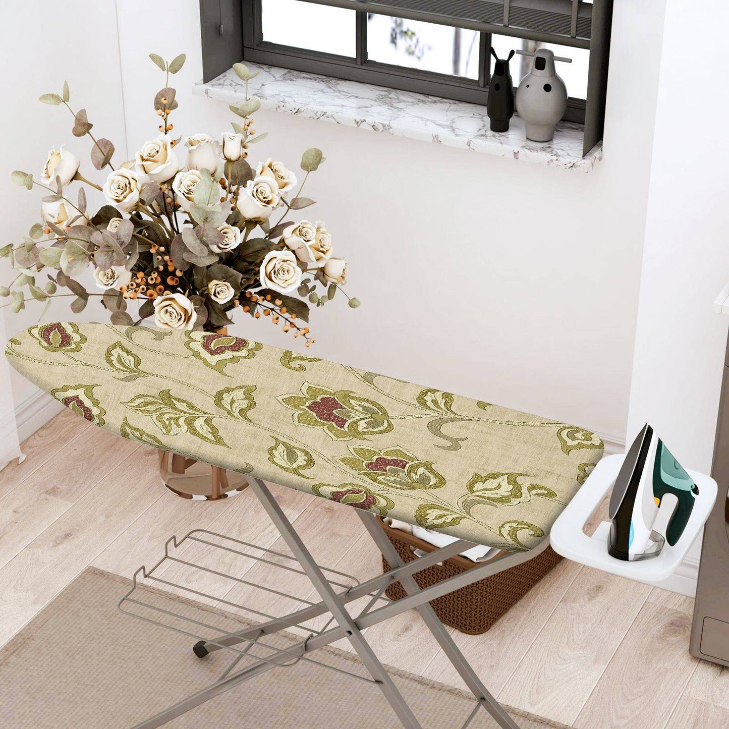 1-Piece Floral Beige Green  Ironing Board Cover, Universal Size, Without Board