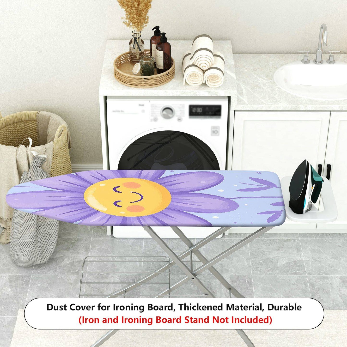 1-Piece Floral Smiley Sunflower Fun  Ironing Board Cover, Universal Size, Without Board