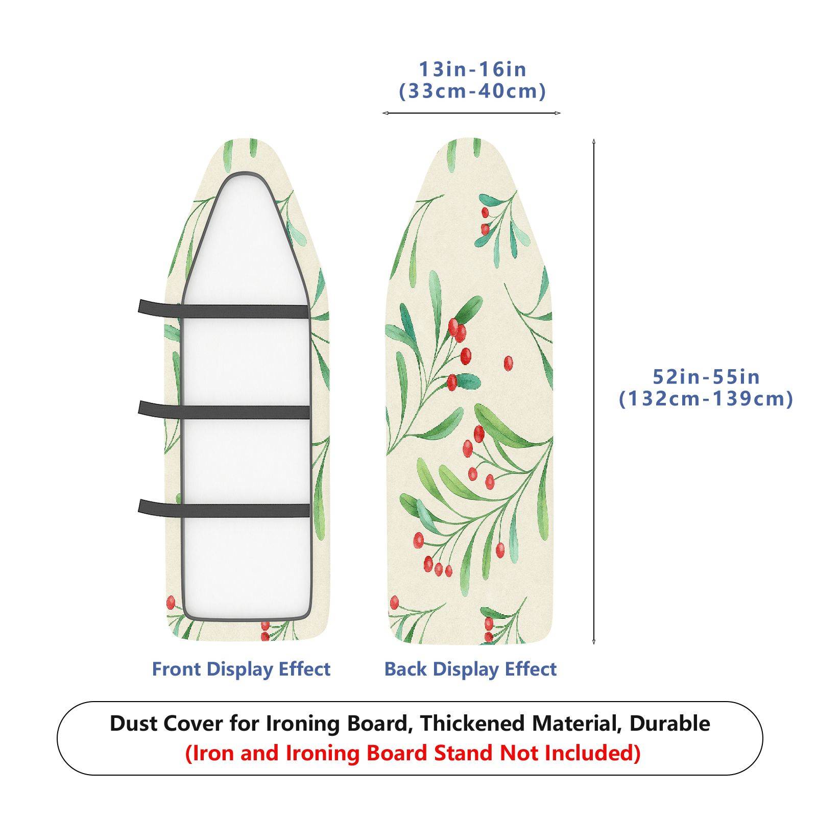 1-Piece Christmas Leaves Berries Decor Pattern  Ironing Board Cover, Universal Size, Without Board