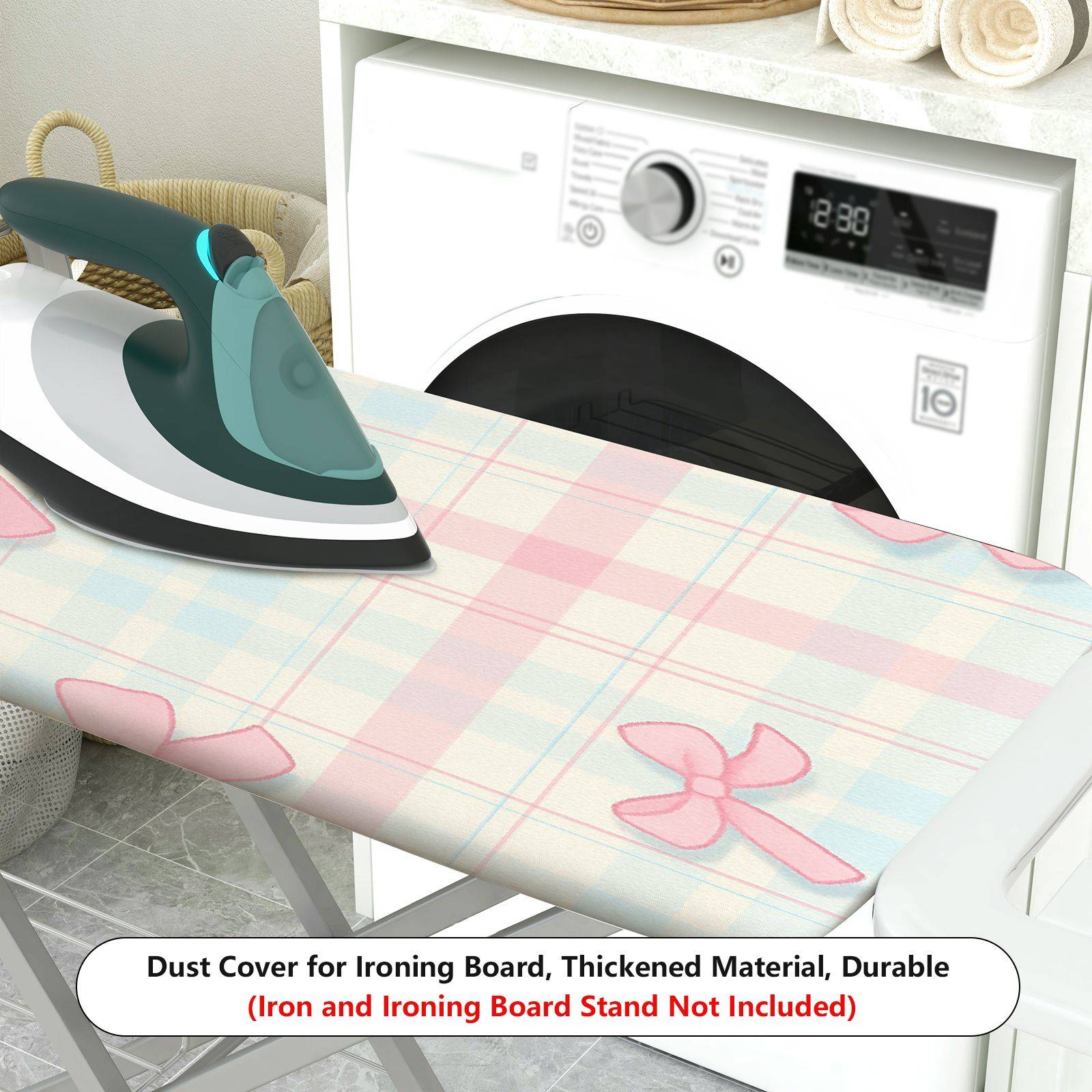 1-Piece Pink Bow Plaid Pattern  Ironing Board Cover, Universal Size, Without Board