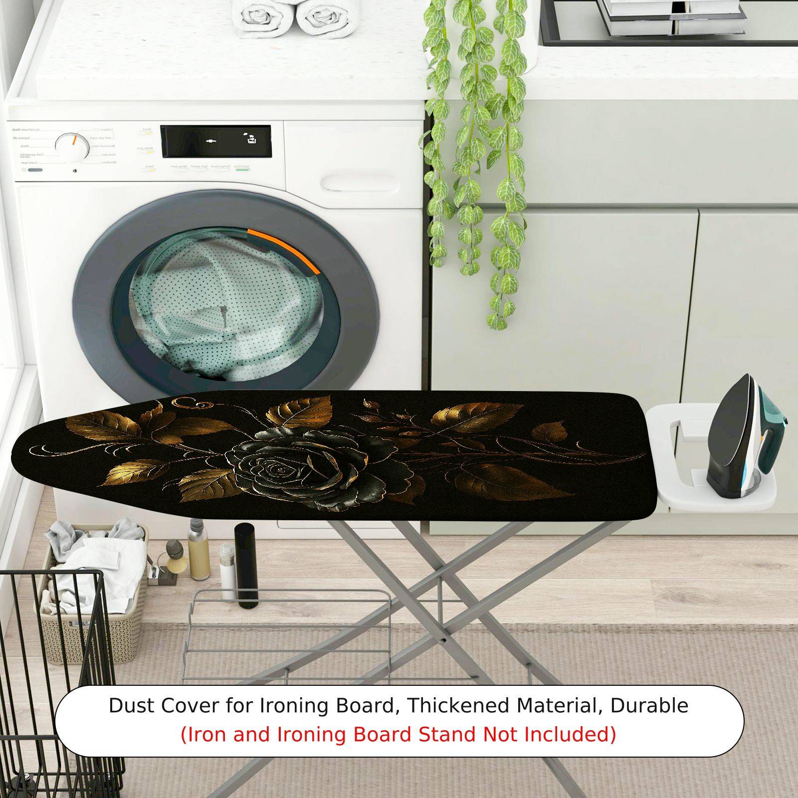 1-Piece Floral Elegant Black  Ironing Board Cover, Universal Size, Without Board