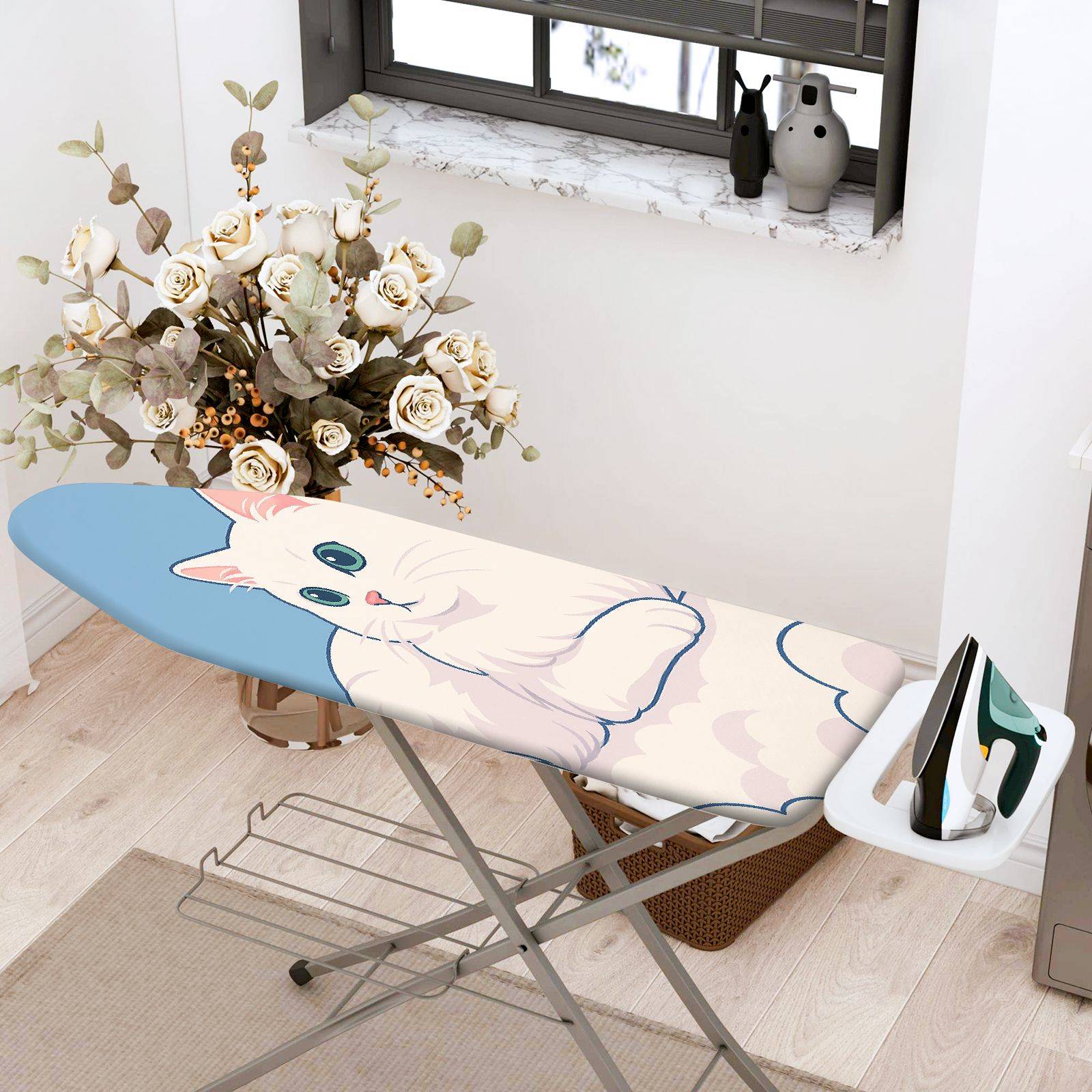 1-Piece Cute Cat Blue Animal  Ironing Board Cover, Universal Size, Without Board