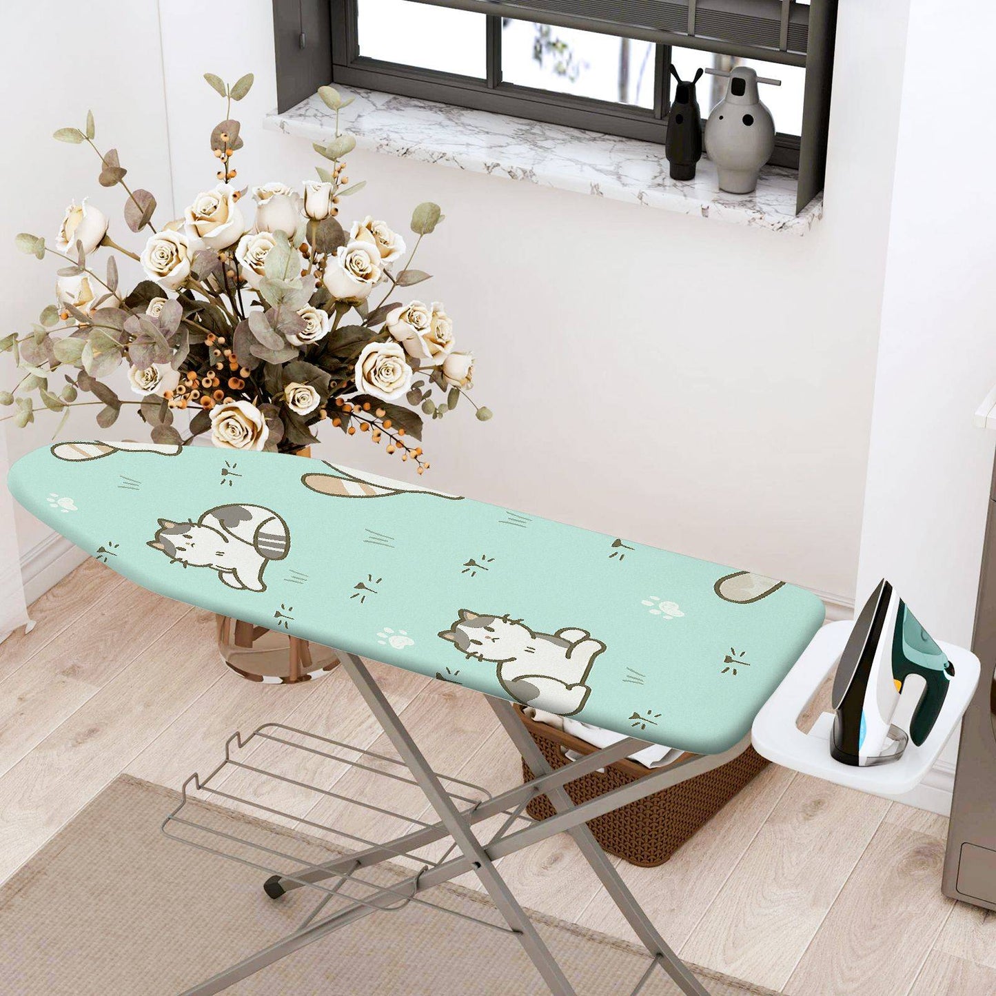1-Piece Cat Paw Print Cute Green  Ironing Board Cover, Universal Size, Without Board