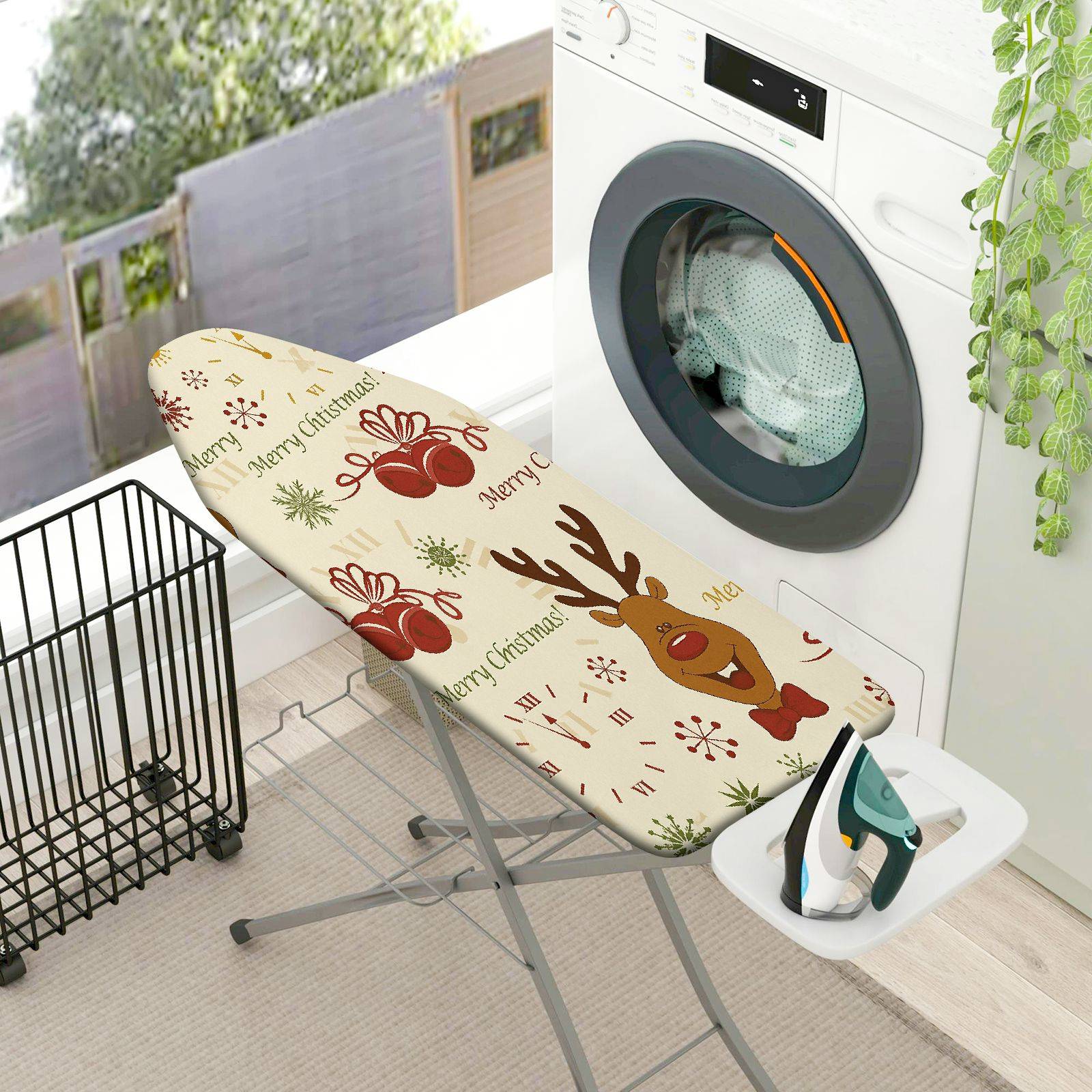 1-Piece Reindeer Snowflakes Christmas  Ironing Board Cover, Universal Size, Without Board