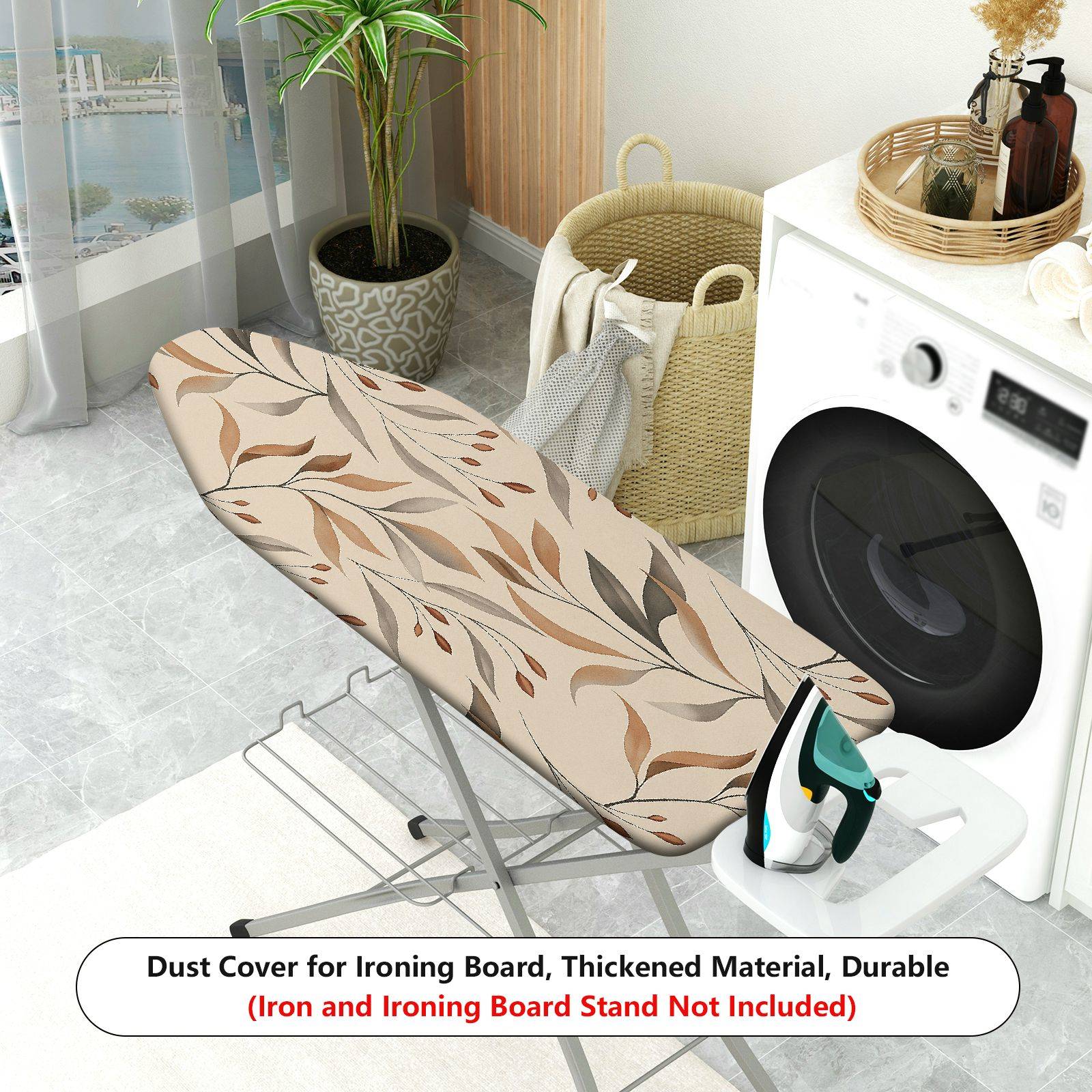 1-Piece Leaf Pattern Brown Beige Abstract Design  Ironing Board Cover, Universal Size, Without Board