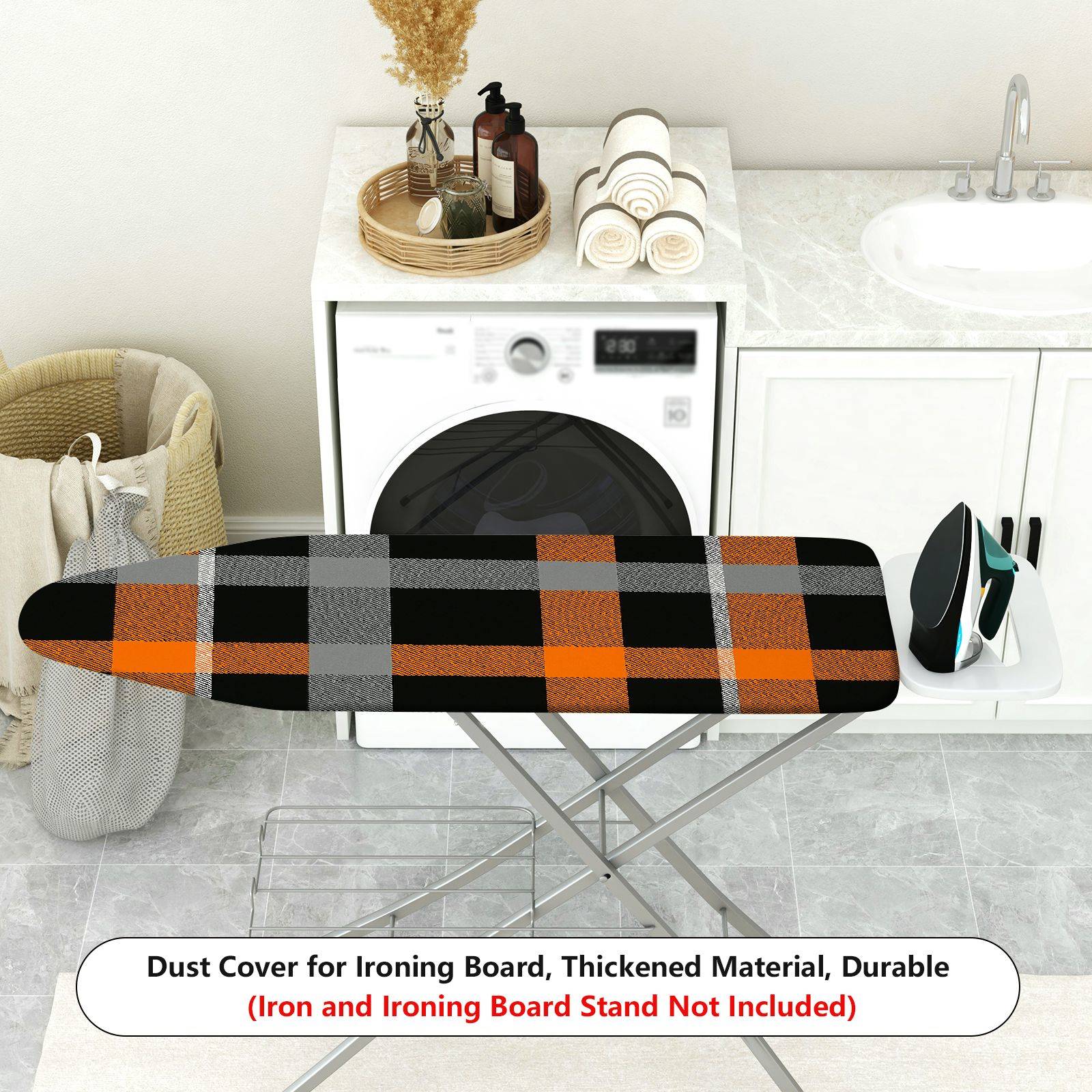 1-Piece Plaid Orange Black Grey  Ironing Board Cover, Universal Size, Without Board