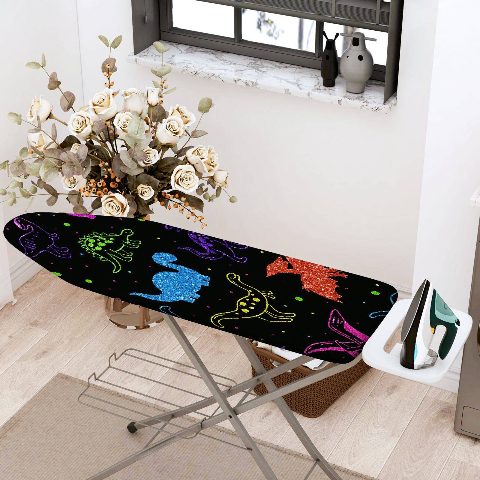 1-Piece Dinosaur Colorful Fun  Ironing Board Cover, Universal Size, Without Board
