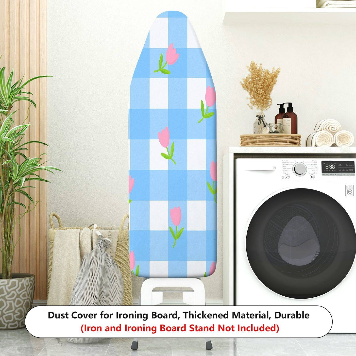 1-Piece Tulip Blue Plaid Floral  Ironing Board Cover, Universal Size, Without Board