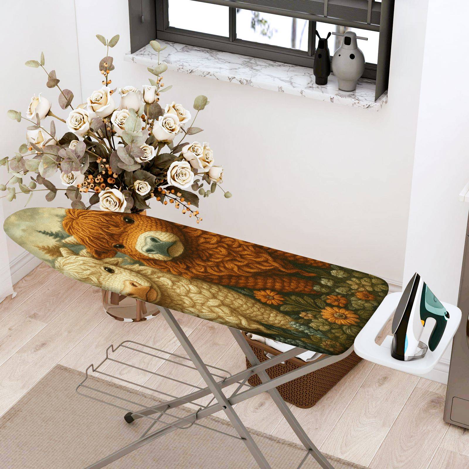 1-Piece Alpaca Animal Floral  Ironing Board Cover, Universal Size, Without Board