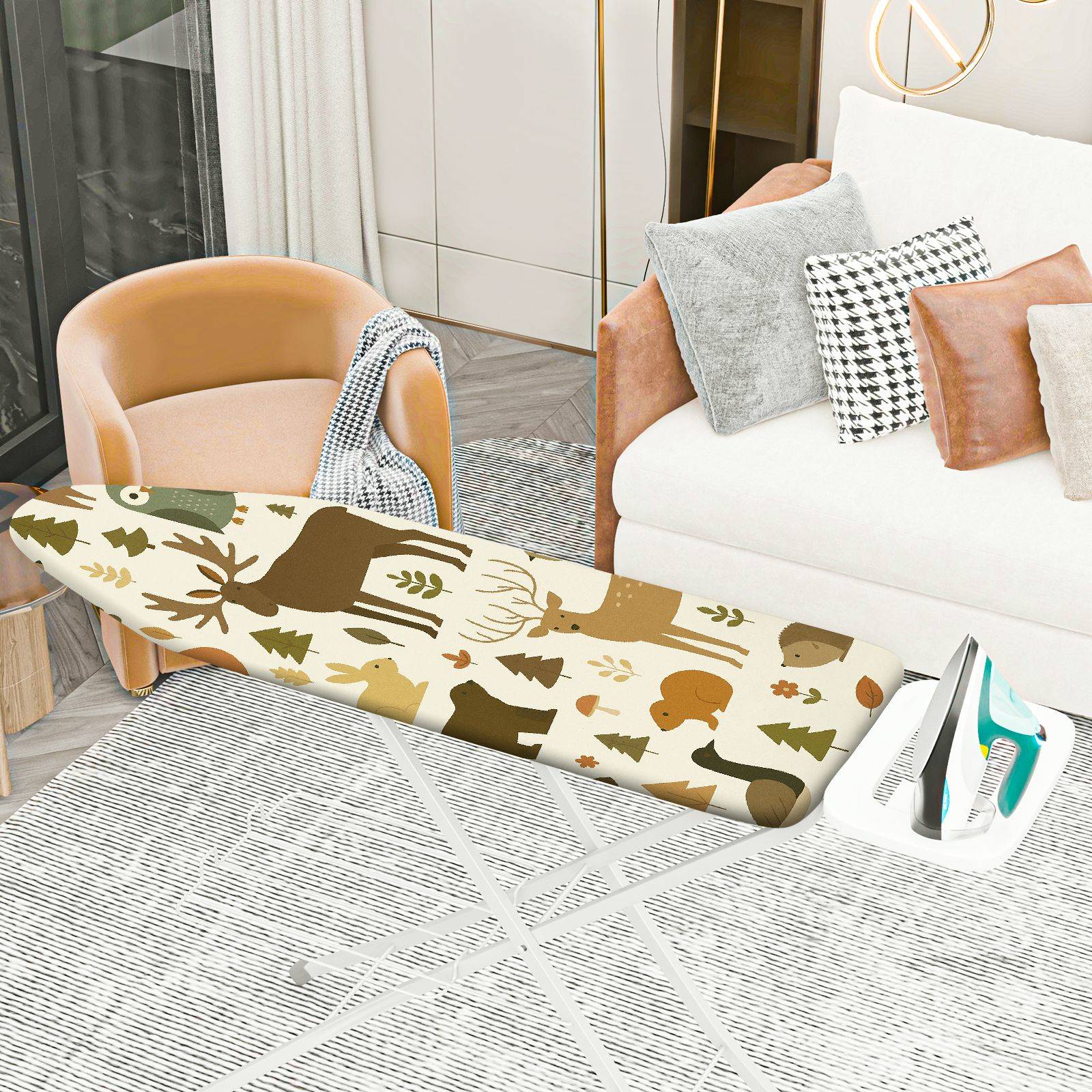 1-Piece Woodland Animal Forest Nature  Ironing Board Cover, Universal Size, Without Board