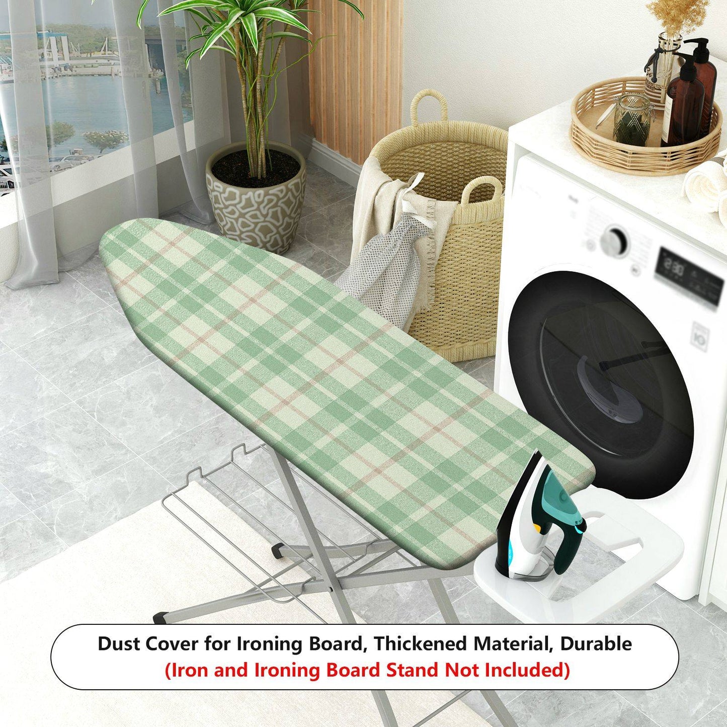 1-Piece Plaid Green Beige  Ironing Board Cover, Universal Size, Without Board