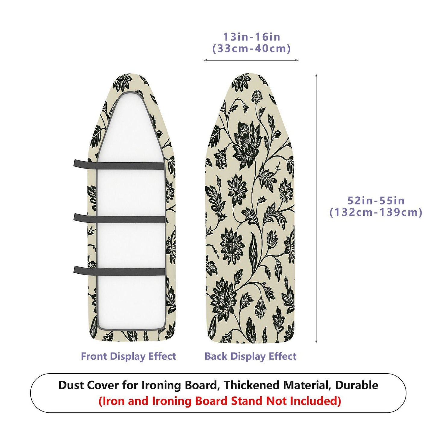 1-Piece Floral Pattern Black Beige  Ironing Board Cover, Universal Size, Without Board