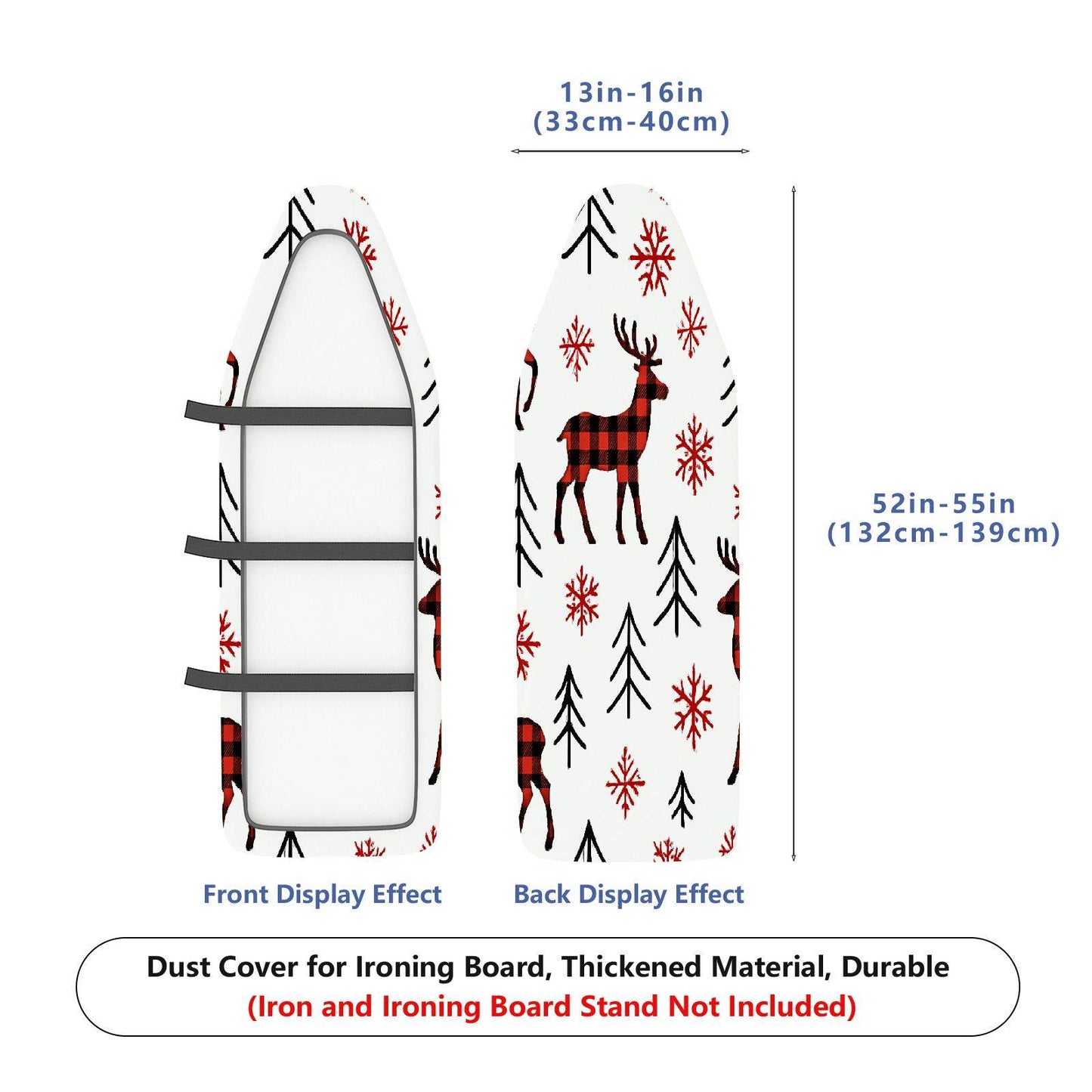 1-Piece Red Plaid Deer Snowflake Christmas  Ironing Board Cover, Universal Size, Without Board