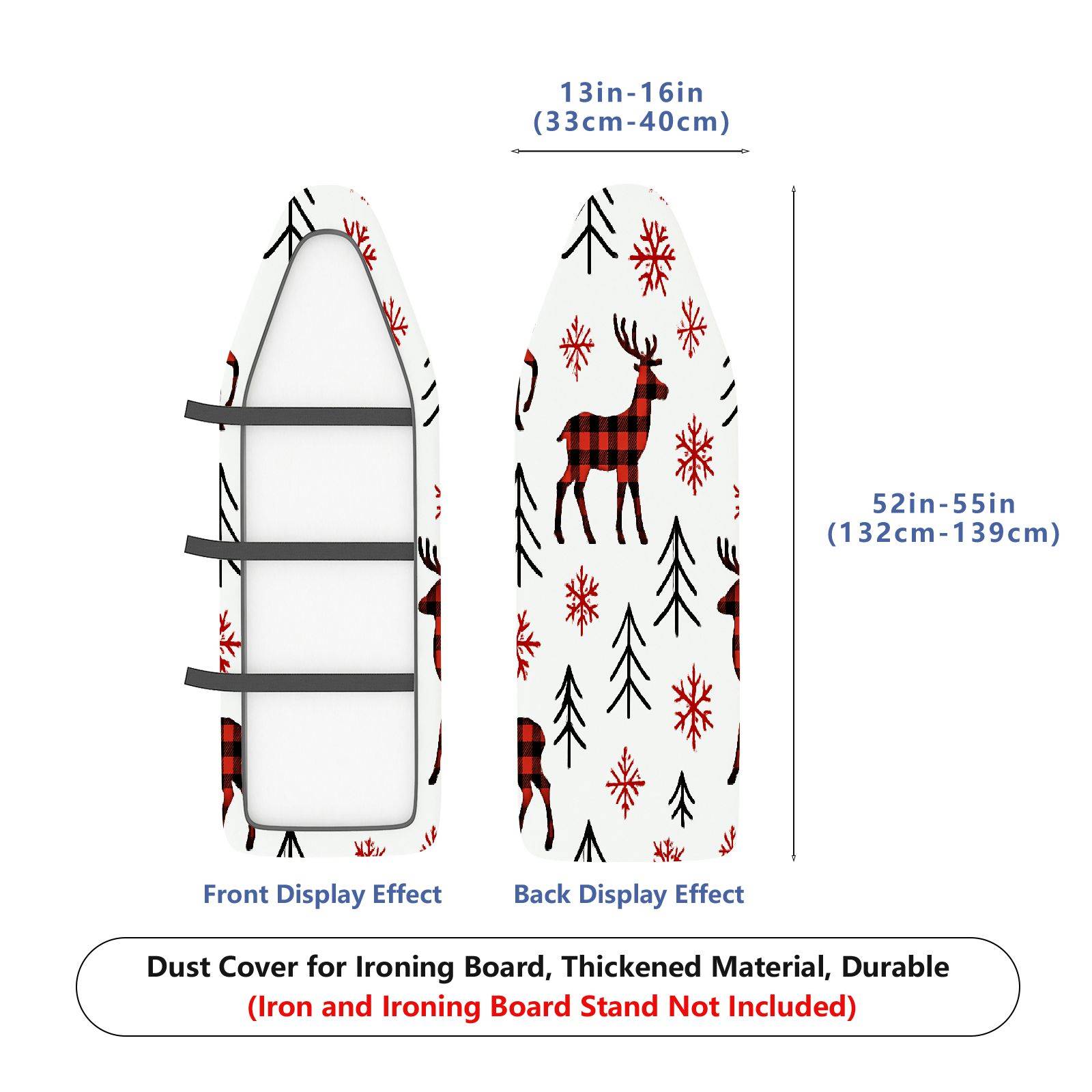 1-Piece Red Plaid Deer Snowflake Christmas  Ironing Board Cover, Universal Size, Without Board